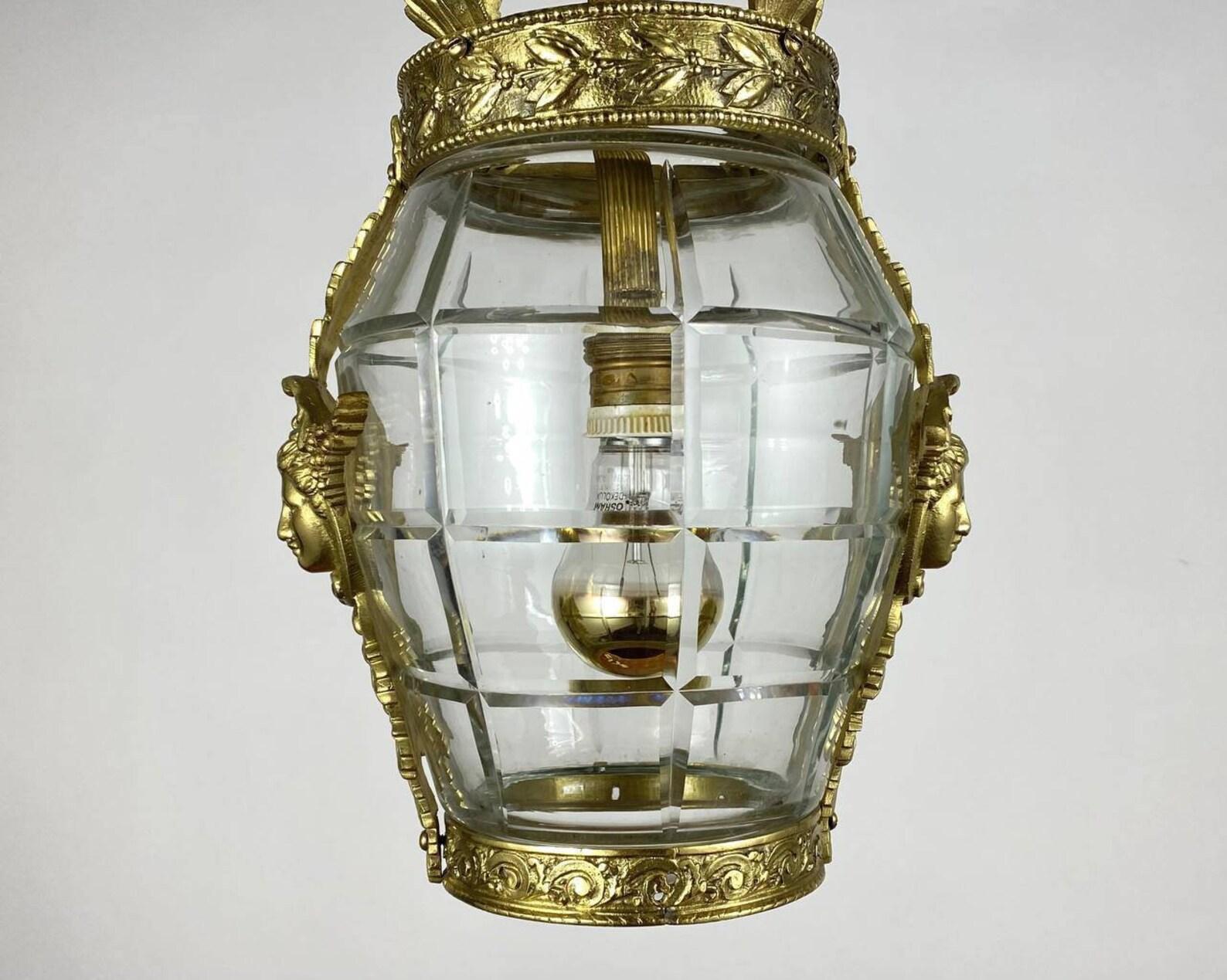 French Bronze Antique Ceiling Lantern, France, 1920's For Sale