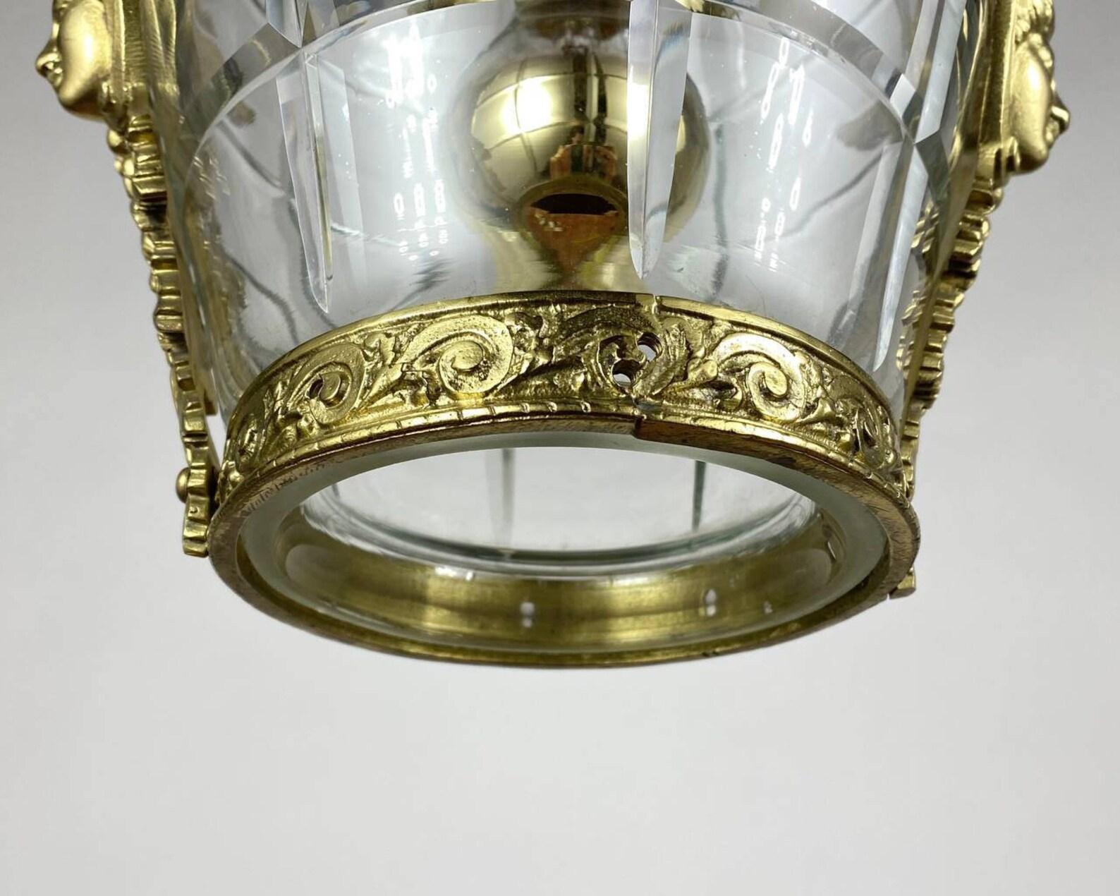 Bronze Antique Ceiling Lantern, France, 1920's In Excellent Condition For Sale In Bastogne, BE