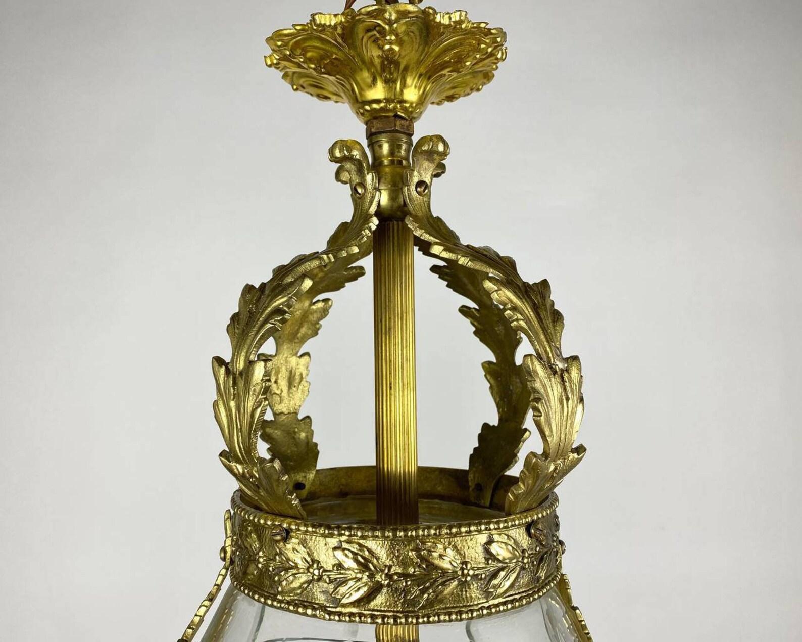 20th Century Bronze Antique Ceiling Lantern, France, 1920's For Sale
