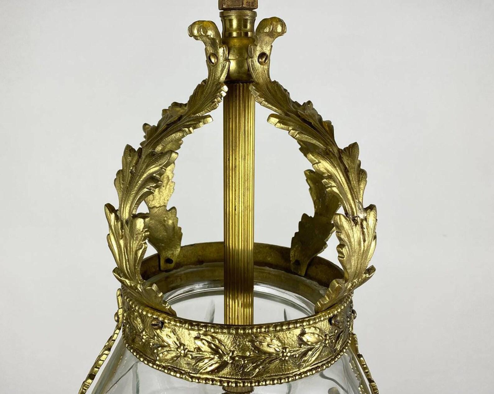 Bronze Antique Ceiling Lantern, France, 1920's For Sale 1