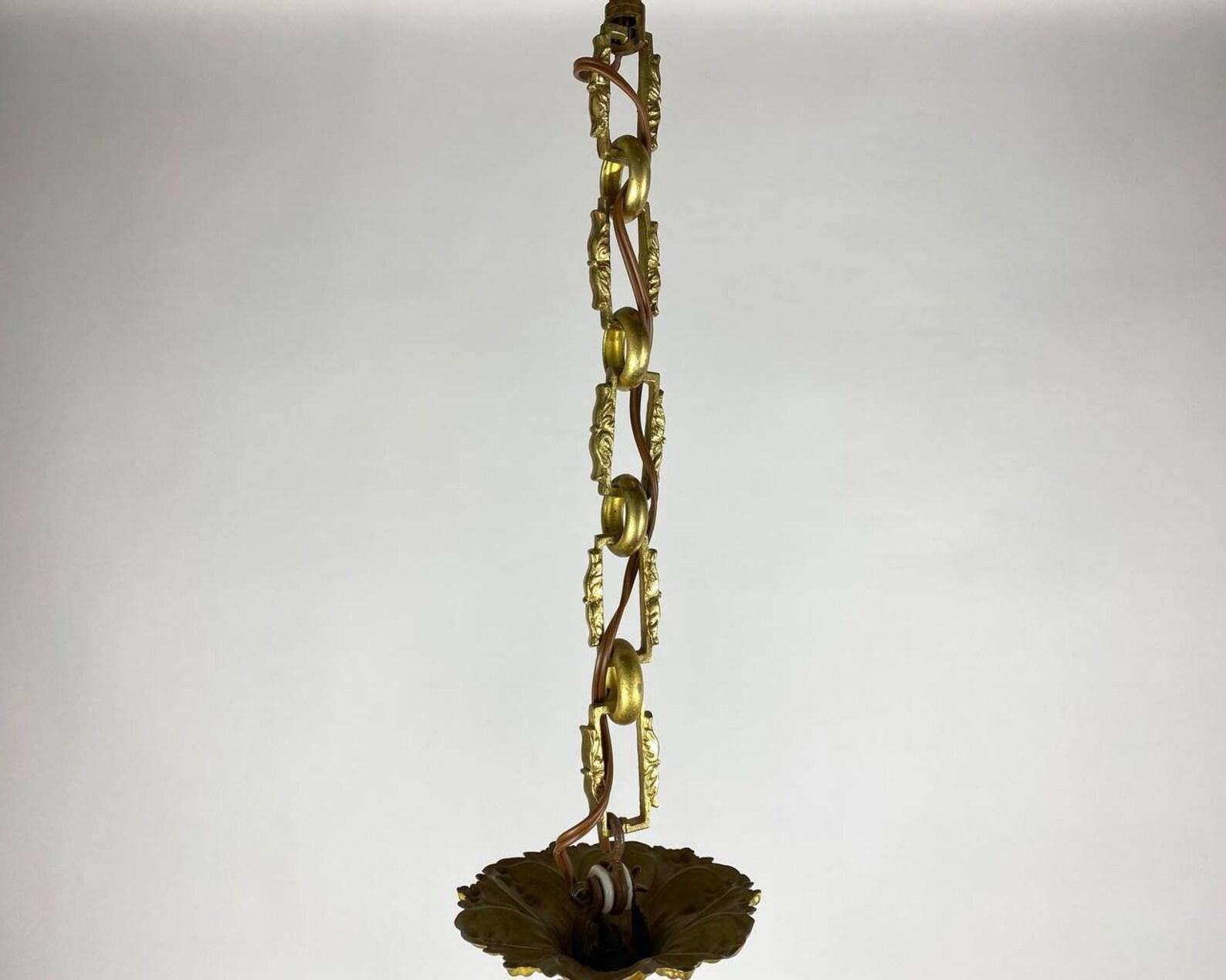 Bronze Antique Ceiling Lantern, France, 1920's For Sale 3