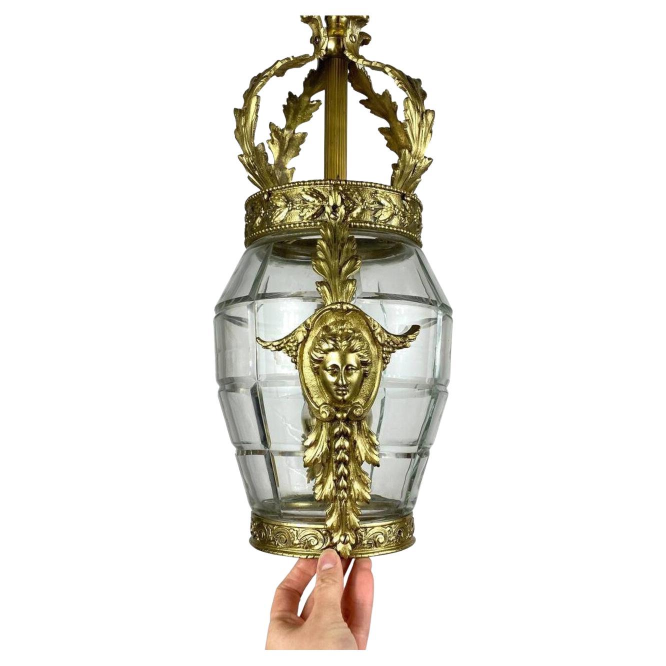 Bronze Antique Ceiling Lantern, France, 1920's For Sale