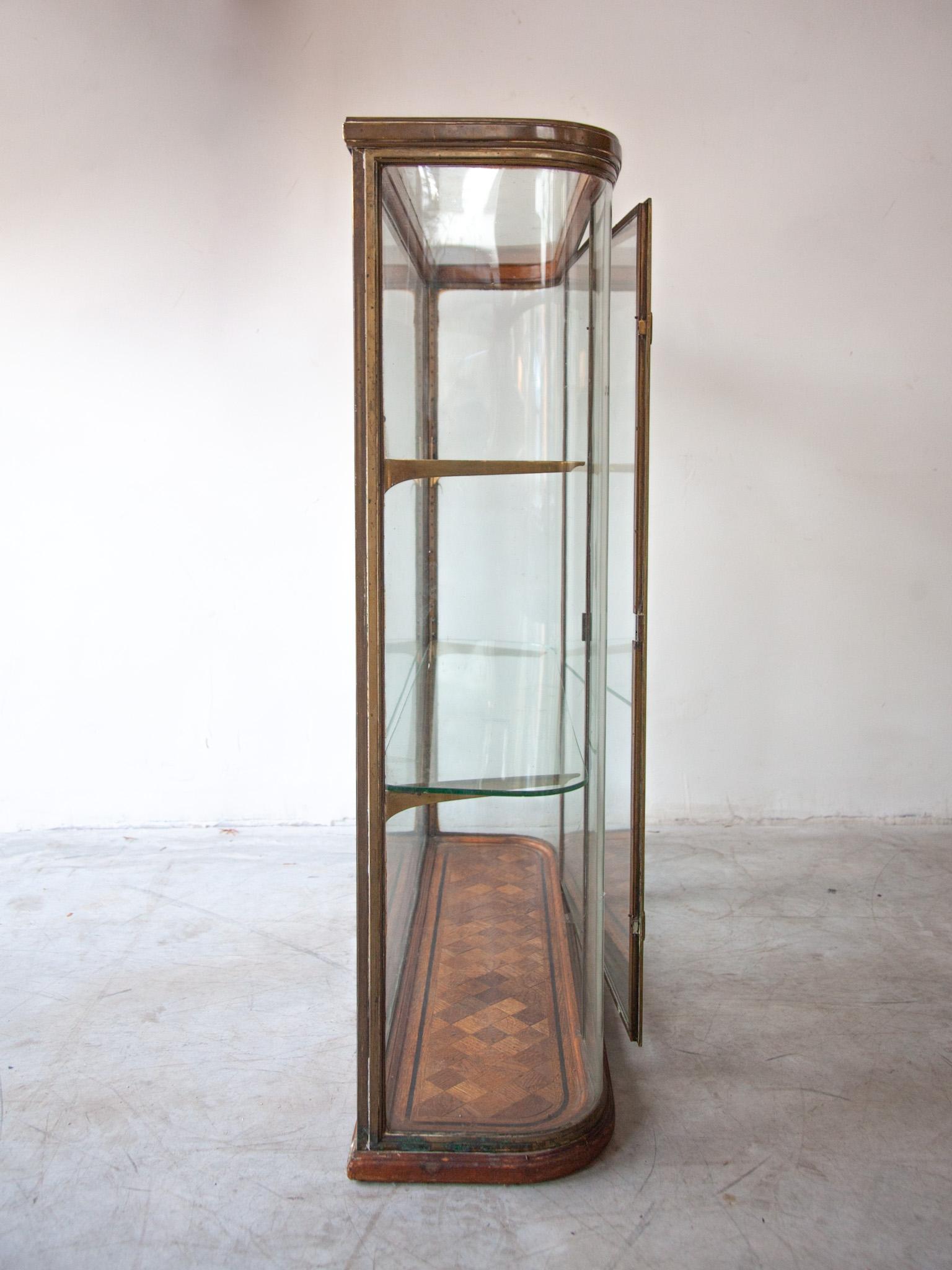 Bronze Antique Counter Display, Vitrine in Glass with Curved Panels, France 3