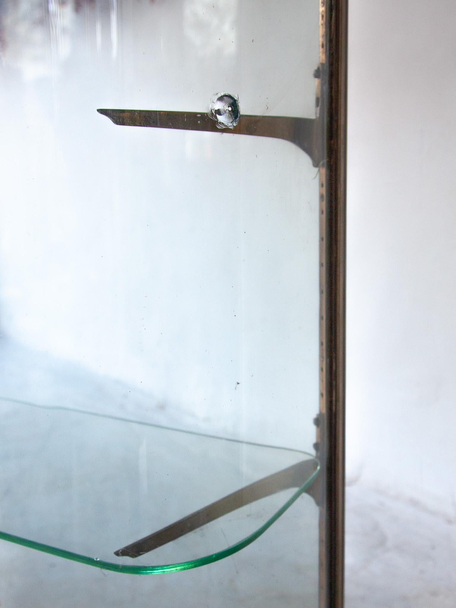 Bronze Antique Counter Display, Vitrine in Glass with Curved Panels, France 1