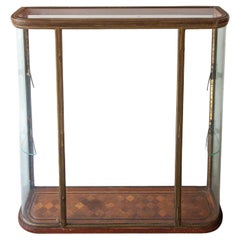 Bronze Antique Counter Display, Vitrine in Glass with Curved Panels, France