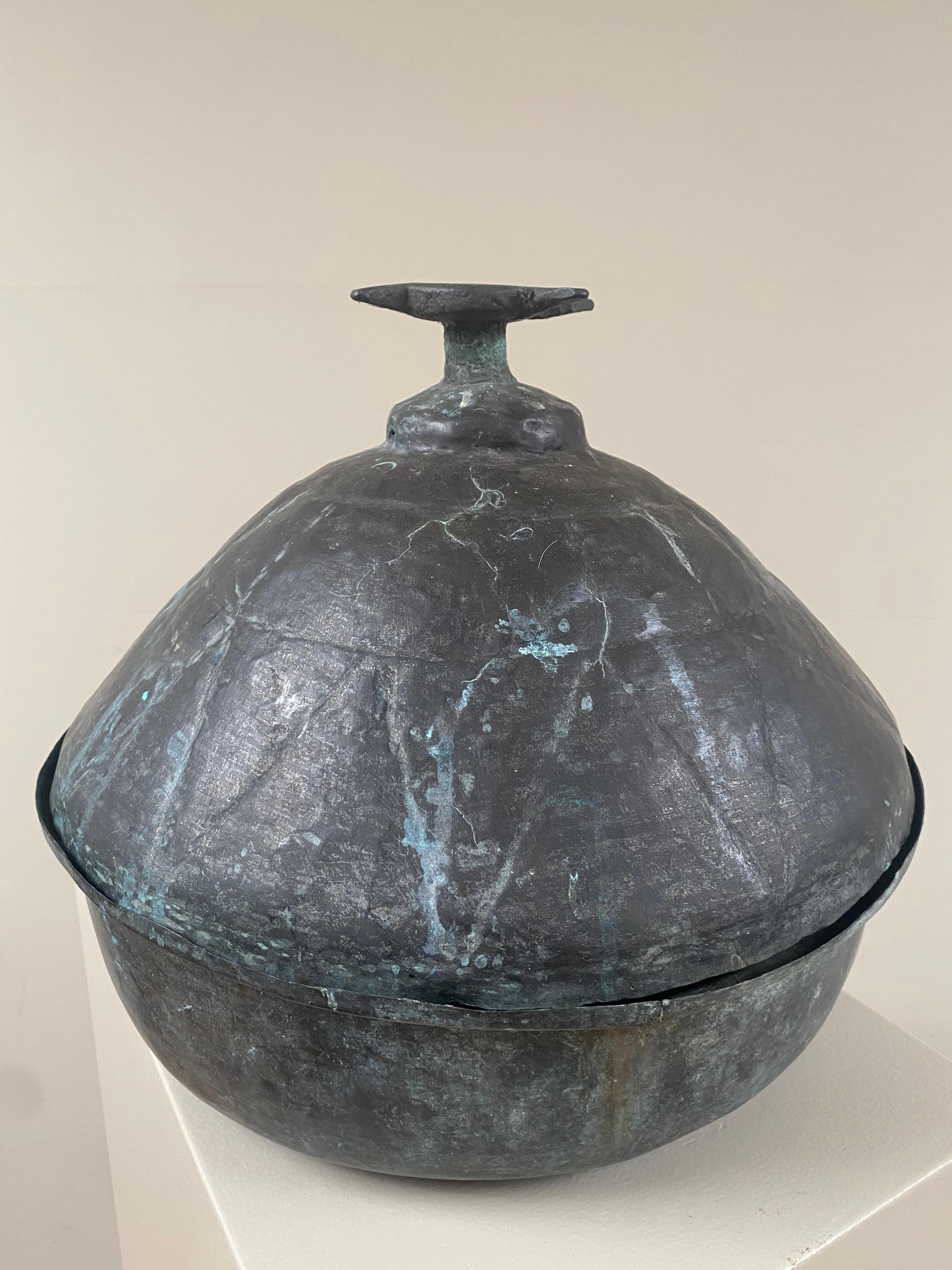 Mid-20th Century Bronze Antique Couscous Pot from Morocco For Sale