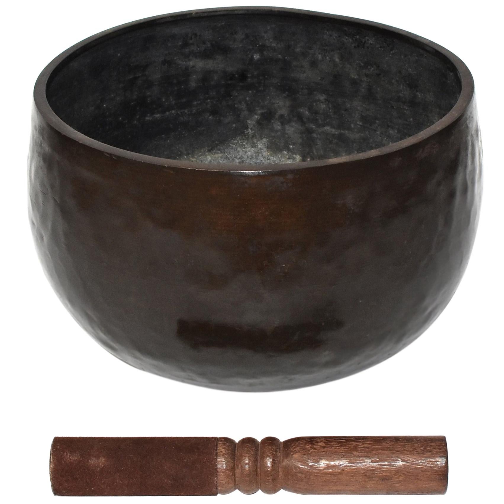 Bronze Antique Japanese Singing Bowl, Hand-Hammered Copper