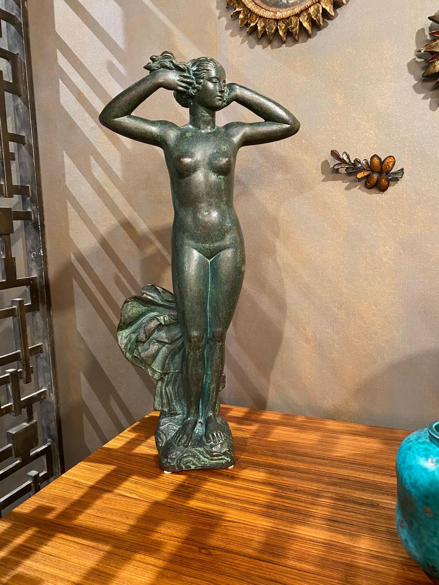 Mid-20th Century Bronze  ''Aphrodite''  Sculpture in Verdigris Patina by Gabriel Forestier 