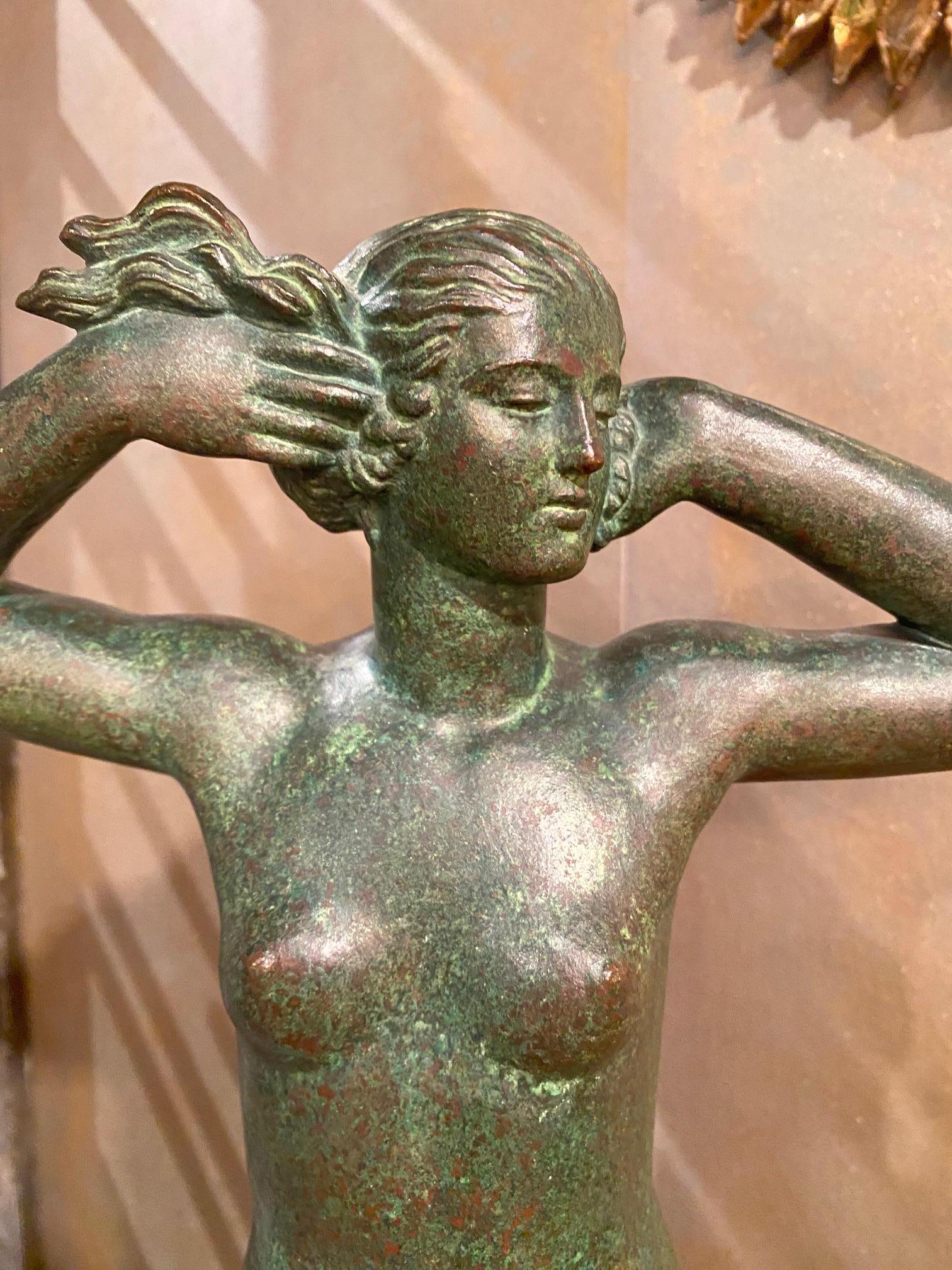 Bronze  ''Aphrodite''  Sculpture in Verdigris Patina by Gabriel Forestier  1