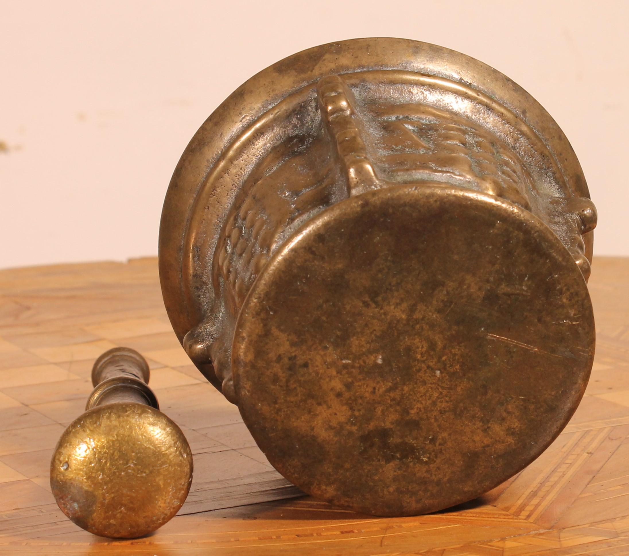 18th Century and Earlier Bronze Apothecary Mortar with Its Pestle, 17th Century