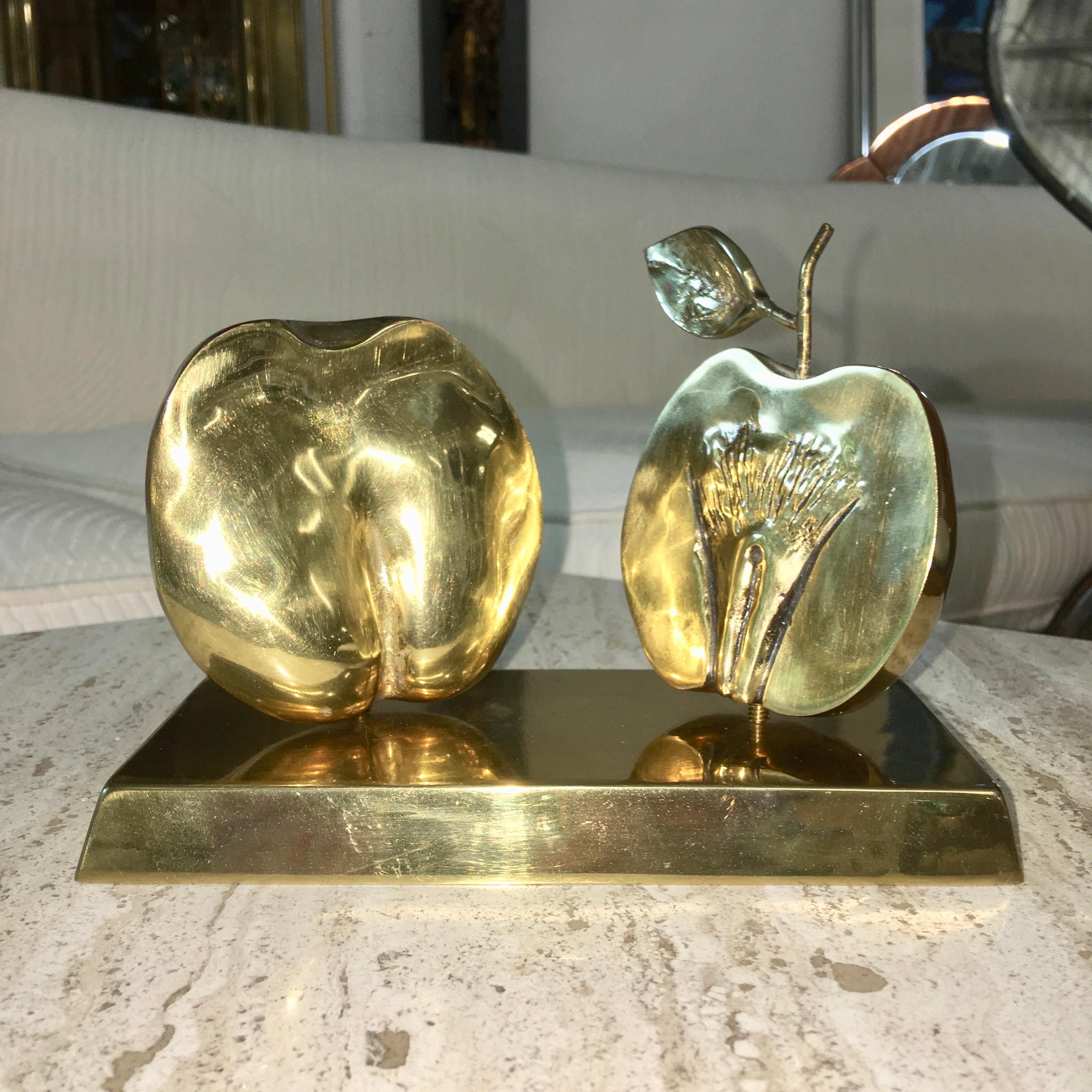 Late 20th Century Bronze Apple Halves Sculpture