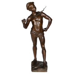 Antique Bronze Arab boy snake charmer, 19th Century