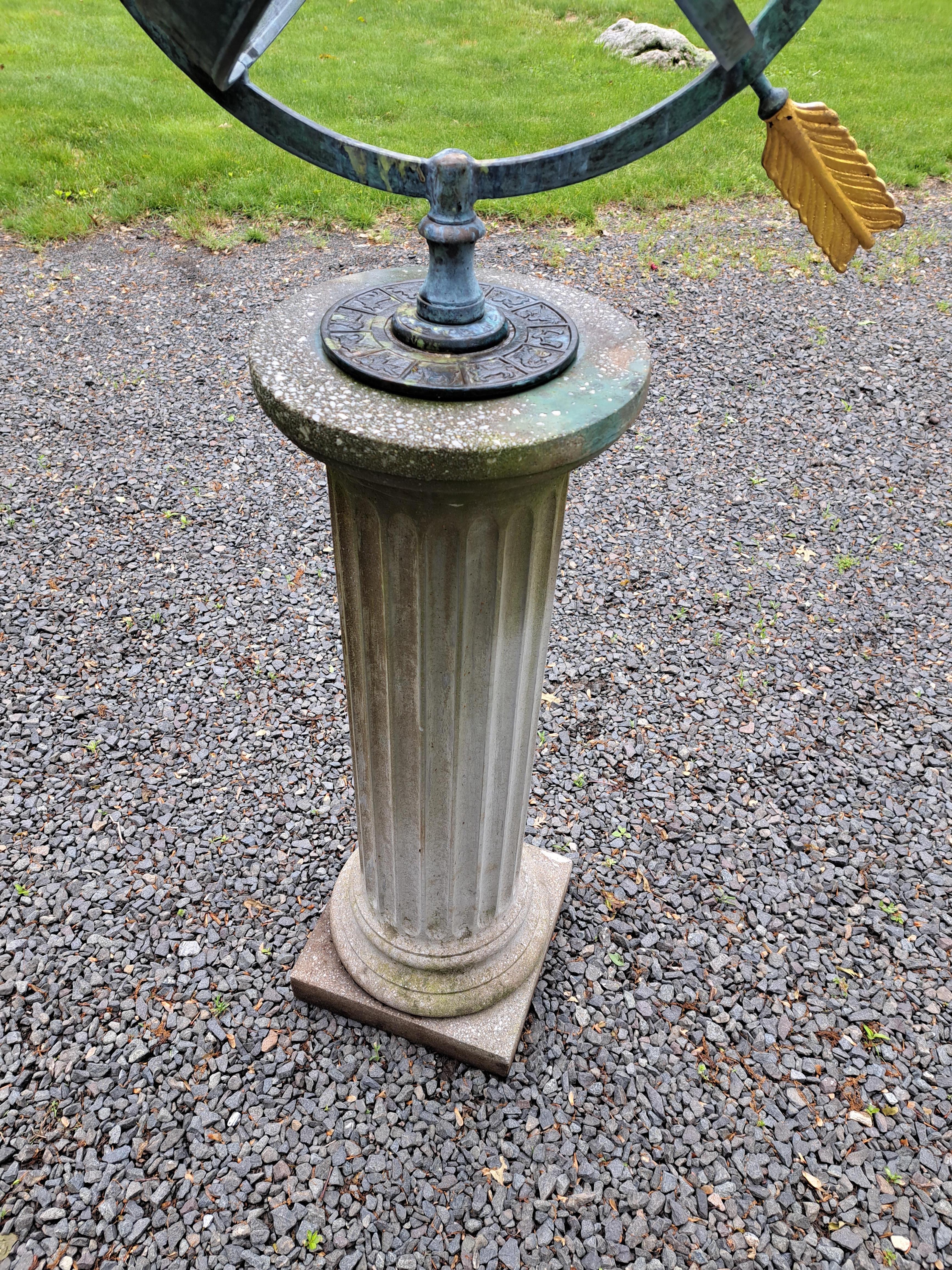 Bronze Armillary Sundial on Cast Stone Base For Sale 4