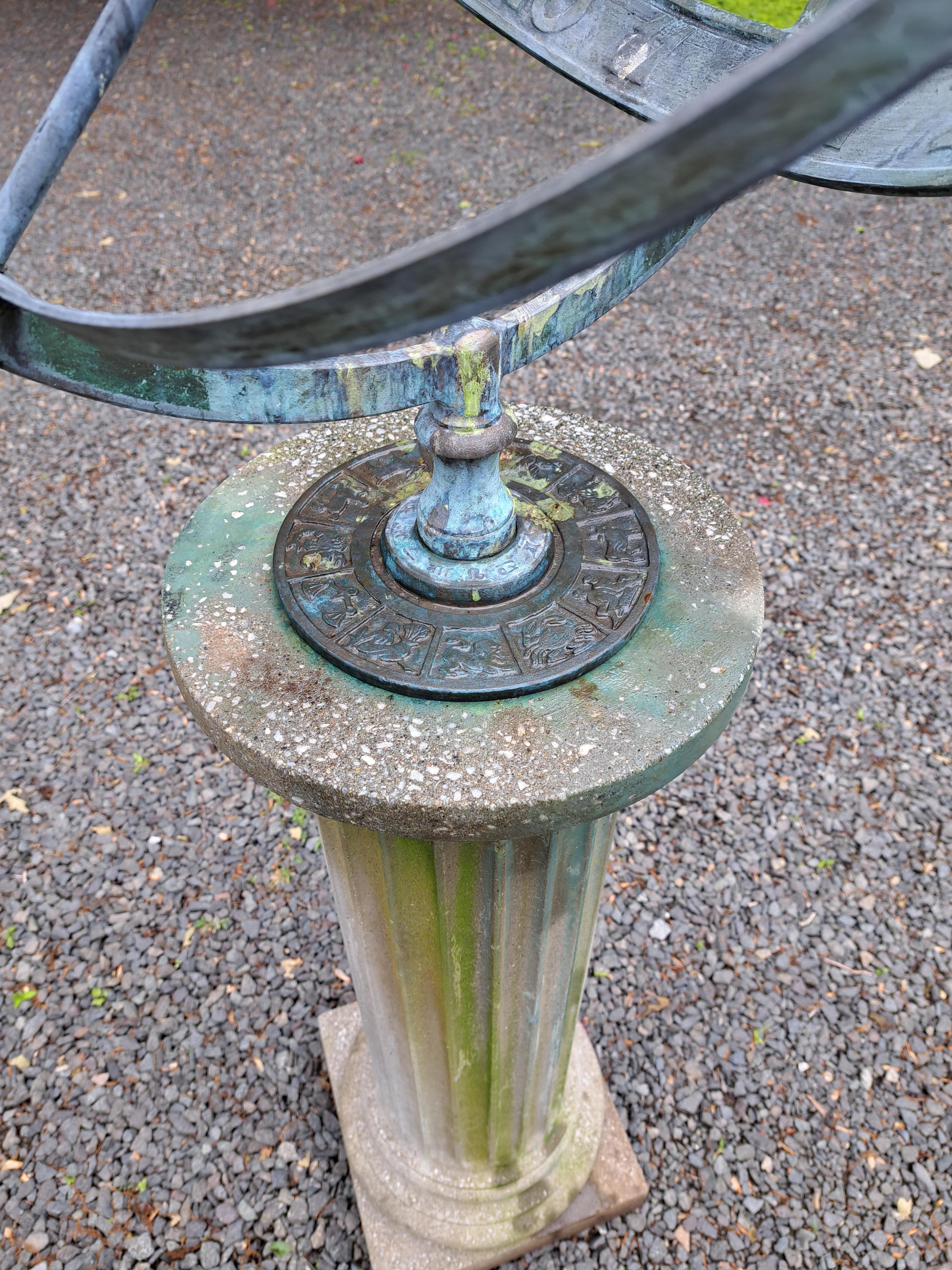 Bronze Armillary Sundial on Cast Stone Base For Sale 10