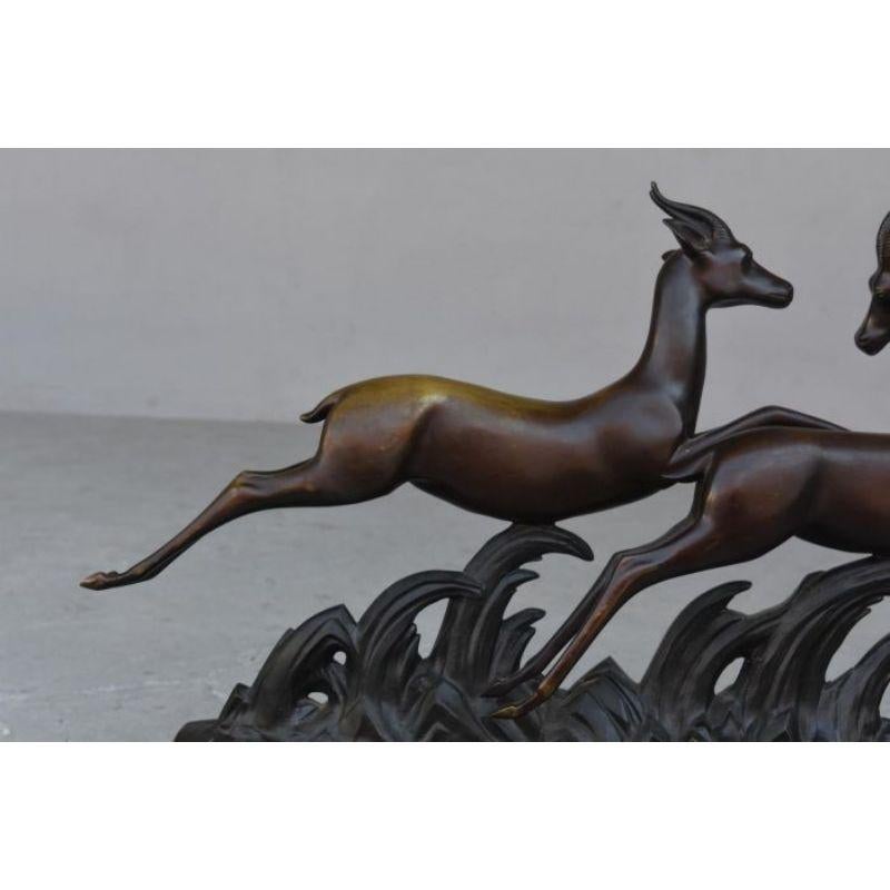 20th Century Bronze Art Deco 1930 Black Marble Base with Gazelles by Alliot For Sale