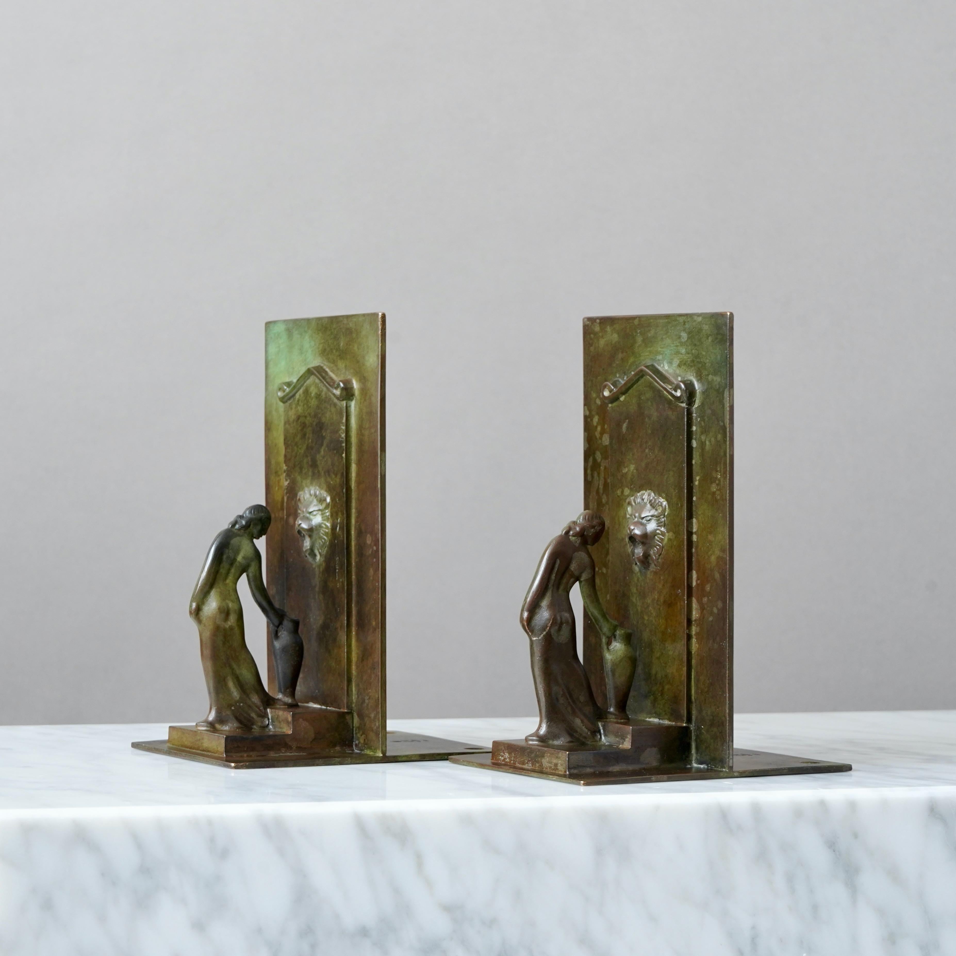 Bronze-Art déco-Buchstützen aus Bronze von GAB Guldsmedsaktiebolaget, Schweden, 1930er Jahre im Angebot 4