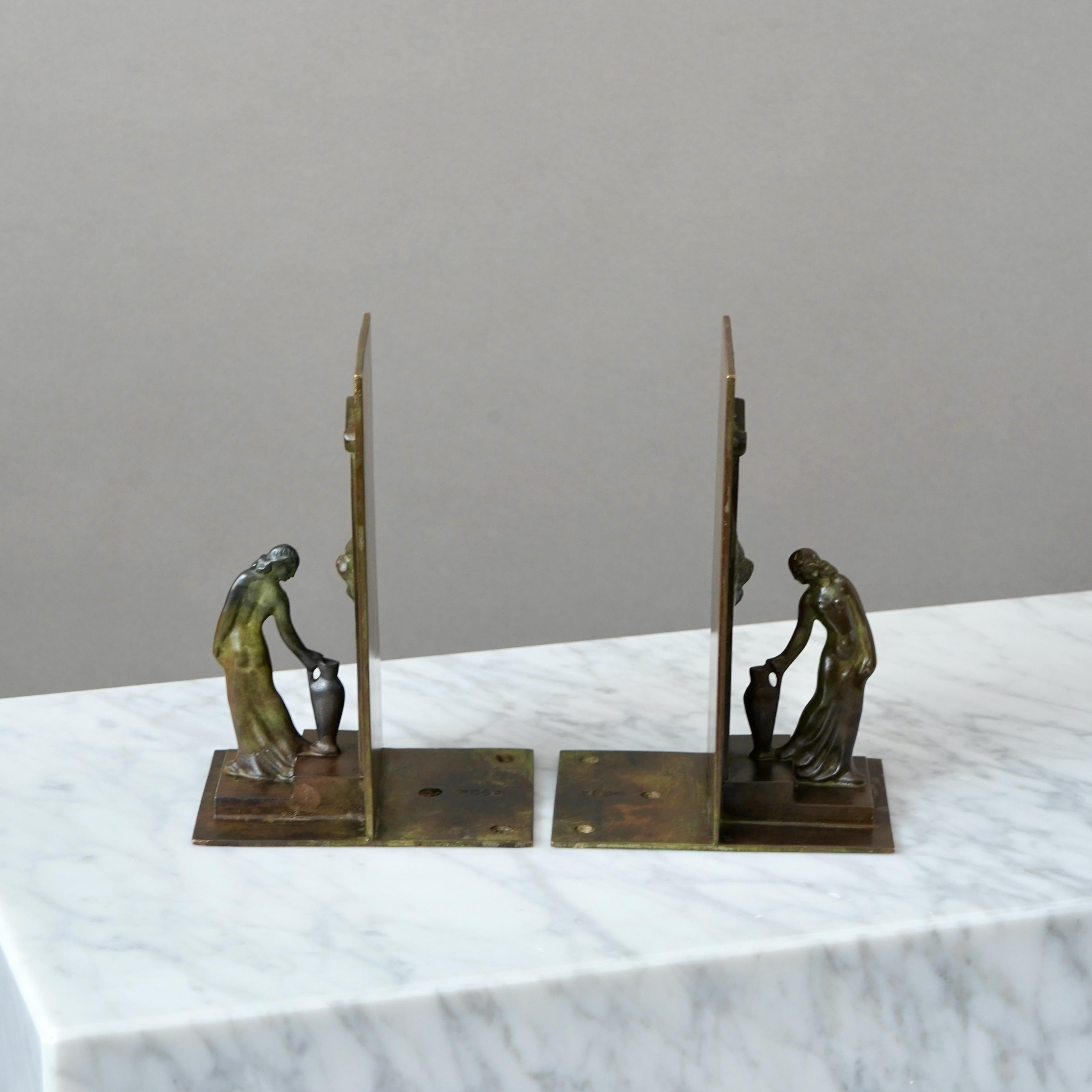 Bronze-Art déco-Buchstützen aus Bronze von GAB Guldsmedsaktiebolaget, Schweden, 1930er Jahre im Zustand „Gut“ im Angebot in Malmö, SE