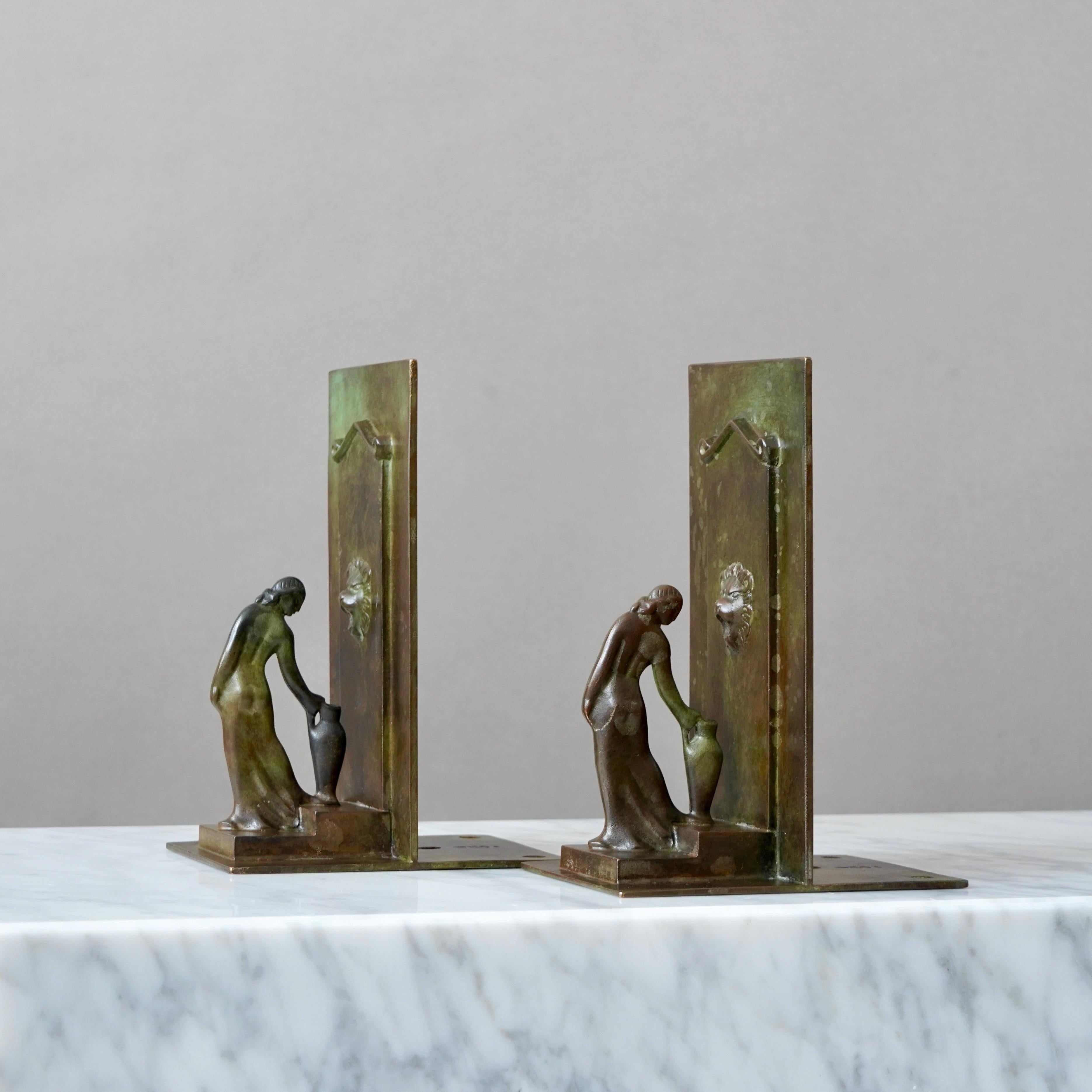 Bronze-Art déco-Buchstützen aus Bronze von GAB Guldsmedsaktiebolaget, Schweden, 1930er Jahre (Mitte des 20. Jahrhunderts) im Angebot