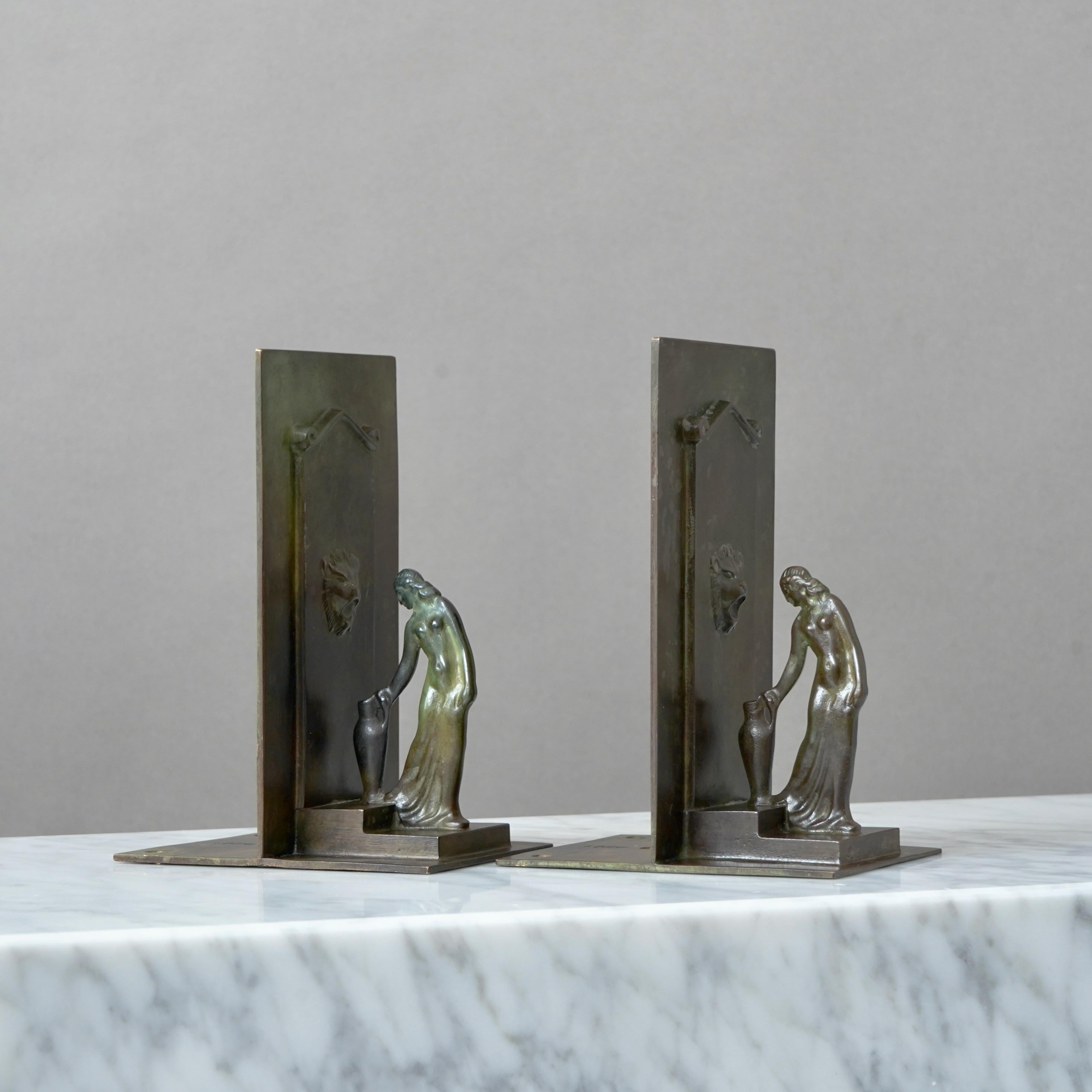 Bronze-Art déco-Buchstützen aus Bronze von GAB Guldsmedsaktiebolaget, Schweden, 1930er Jahre im Angebot 1