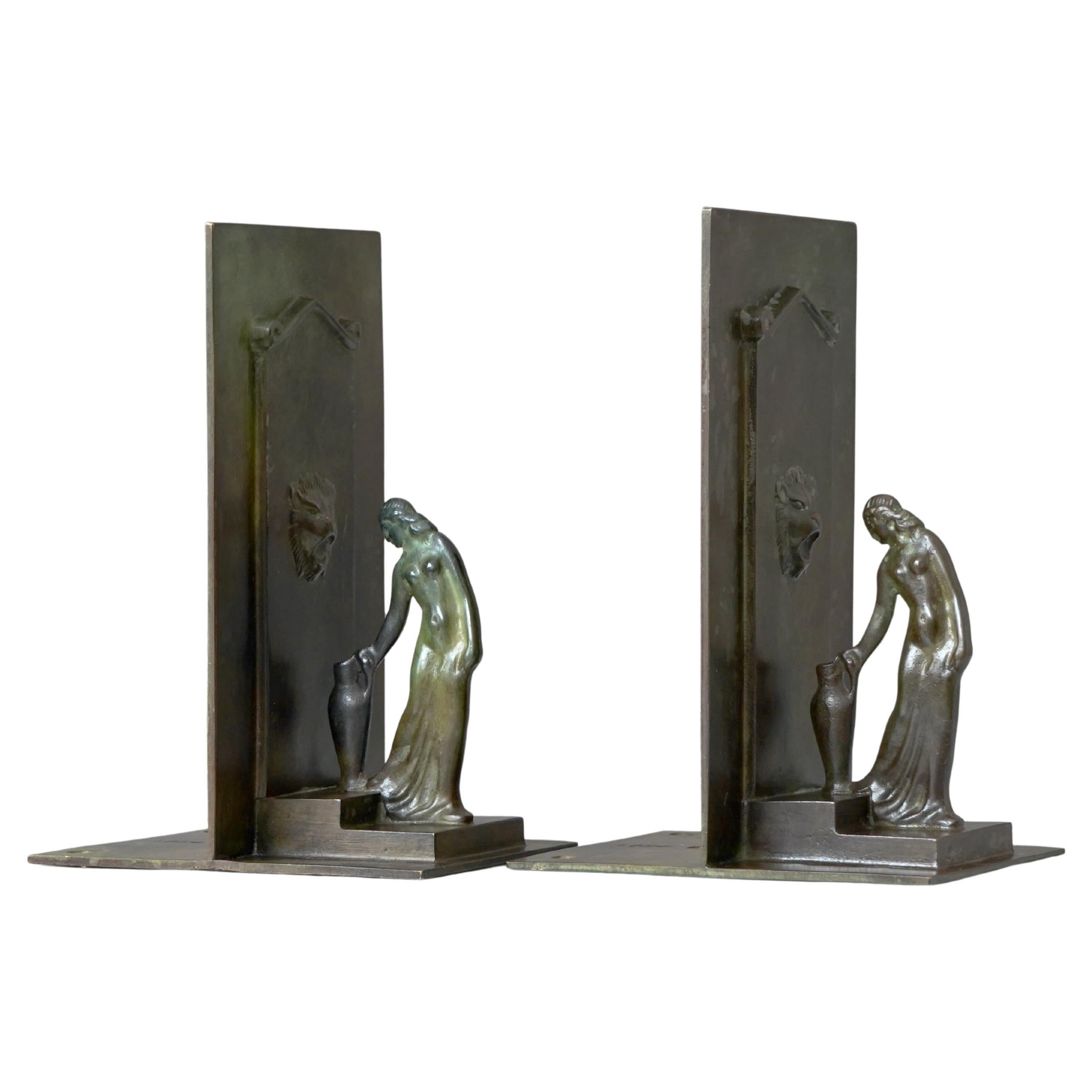 Bronze-Art déco-Buchstützen aus Bronze von GAB Guldsmedsaktiebolaget, Schweden, 1930er Jahre im Angebot