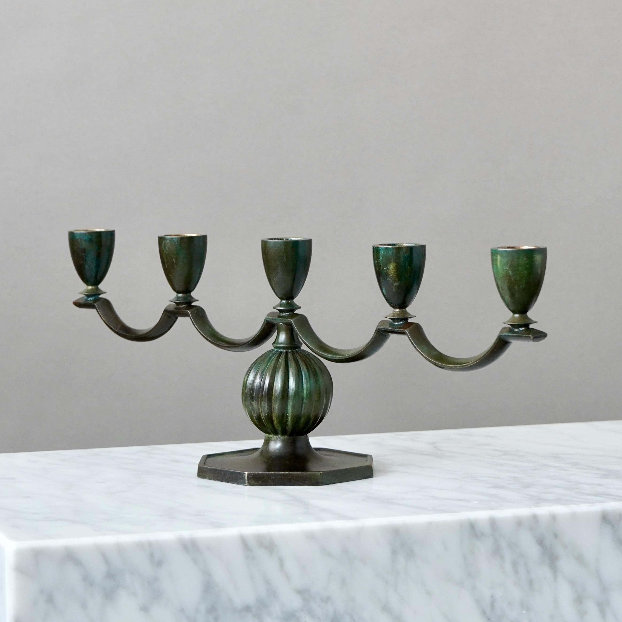 Candelabro Art Deco in bronzo di GAB Guldsmedsaktiebolaget, Svezia, anni '30 in vendita 2