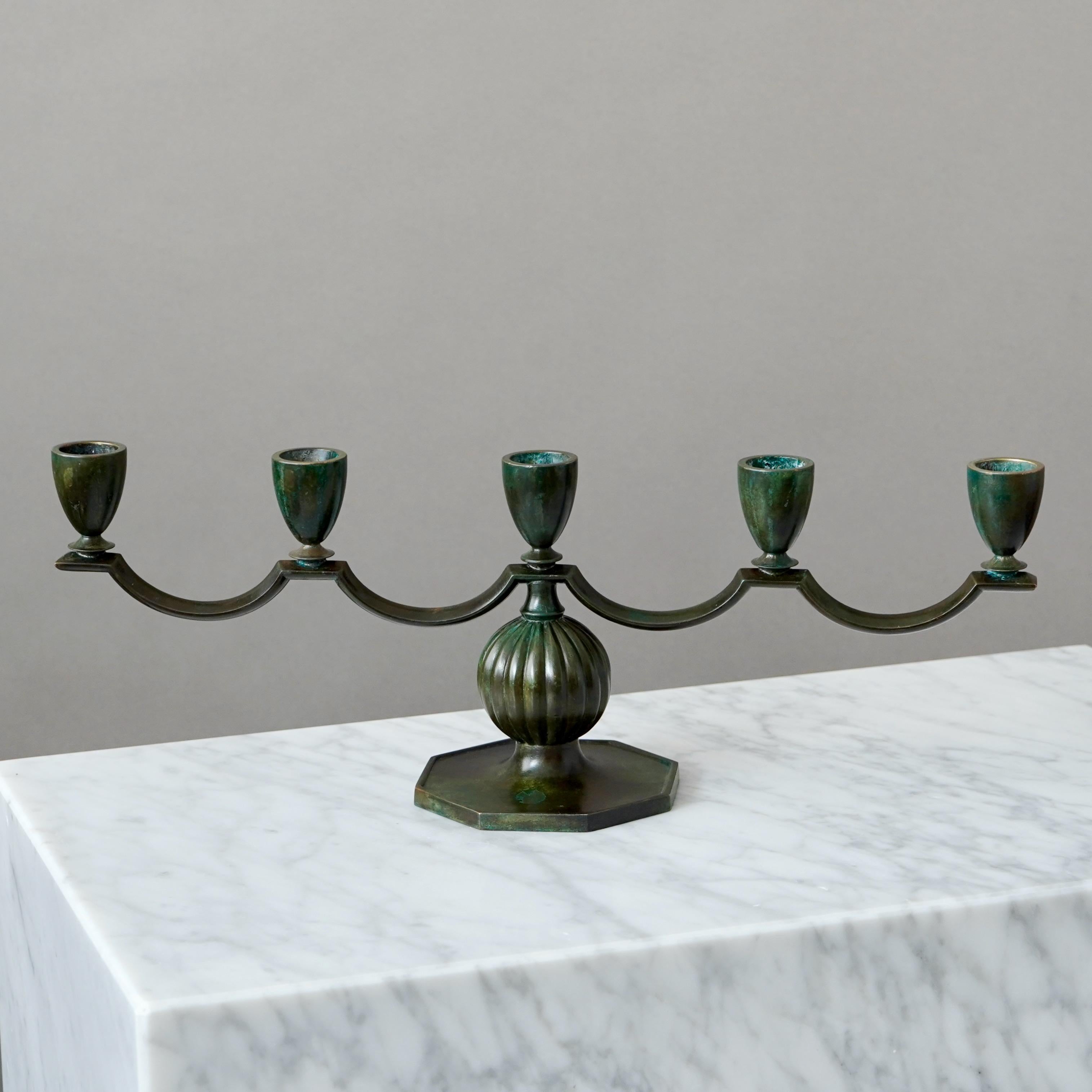 Art Déco Candelabro Art Deco in bronzo di GAB Guldsmedsaktiebolaget, Svezia, anni '30 in vendita