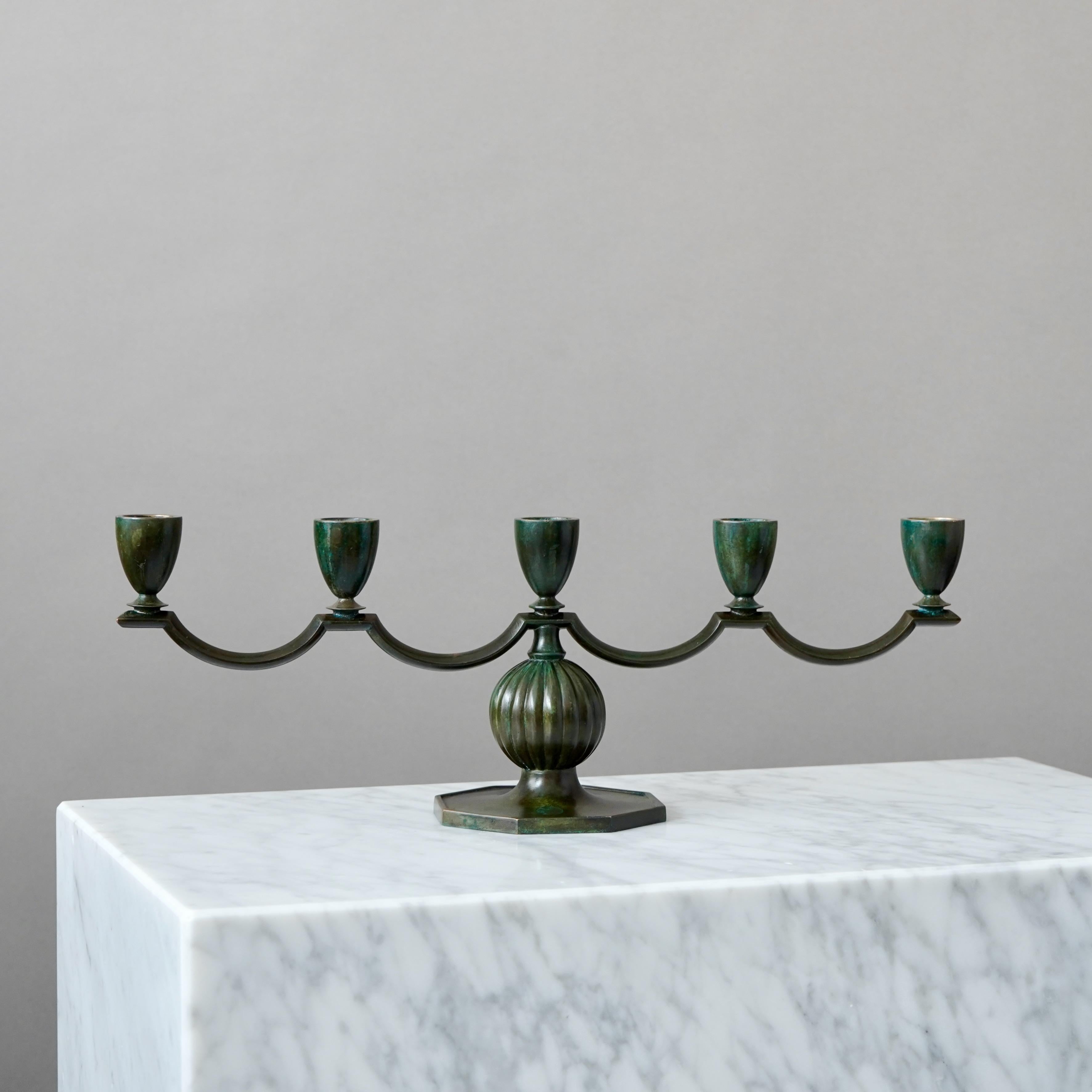 Calco Candelabro Art Deco in bronzo di GAB Guldsmedsaktiebolaget, Svezia, anni '30 in vendita