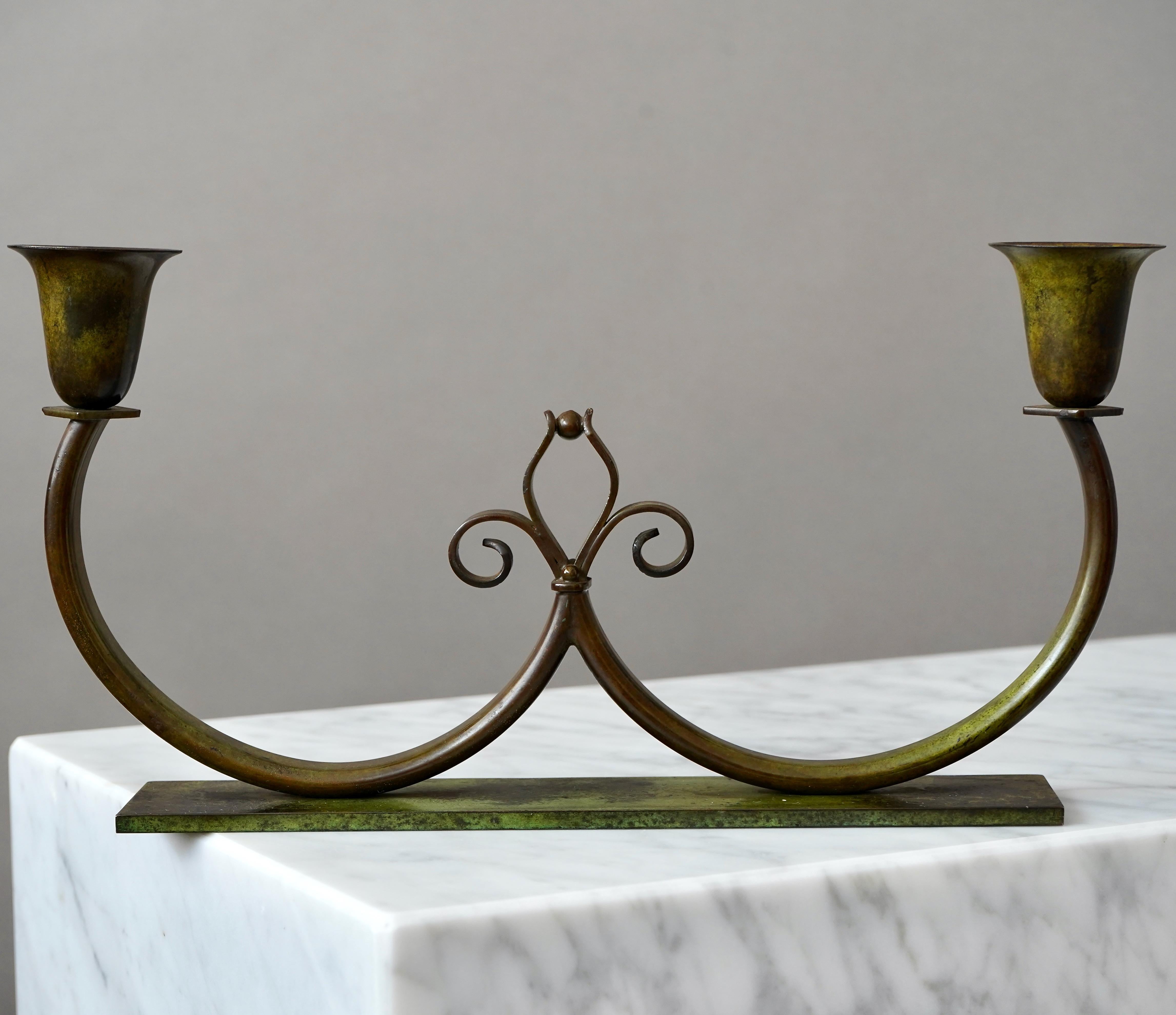 Candelabro Art Deco in bronzo di Lyfa, Danimarca, anni '30 in vendita 2