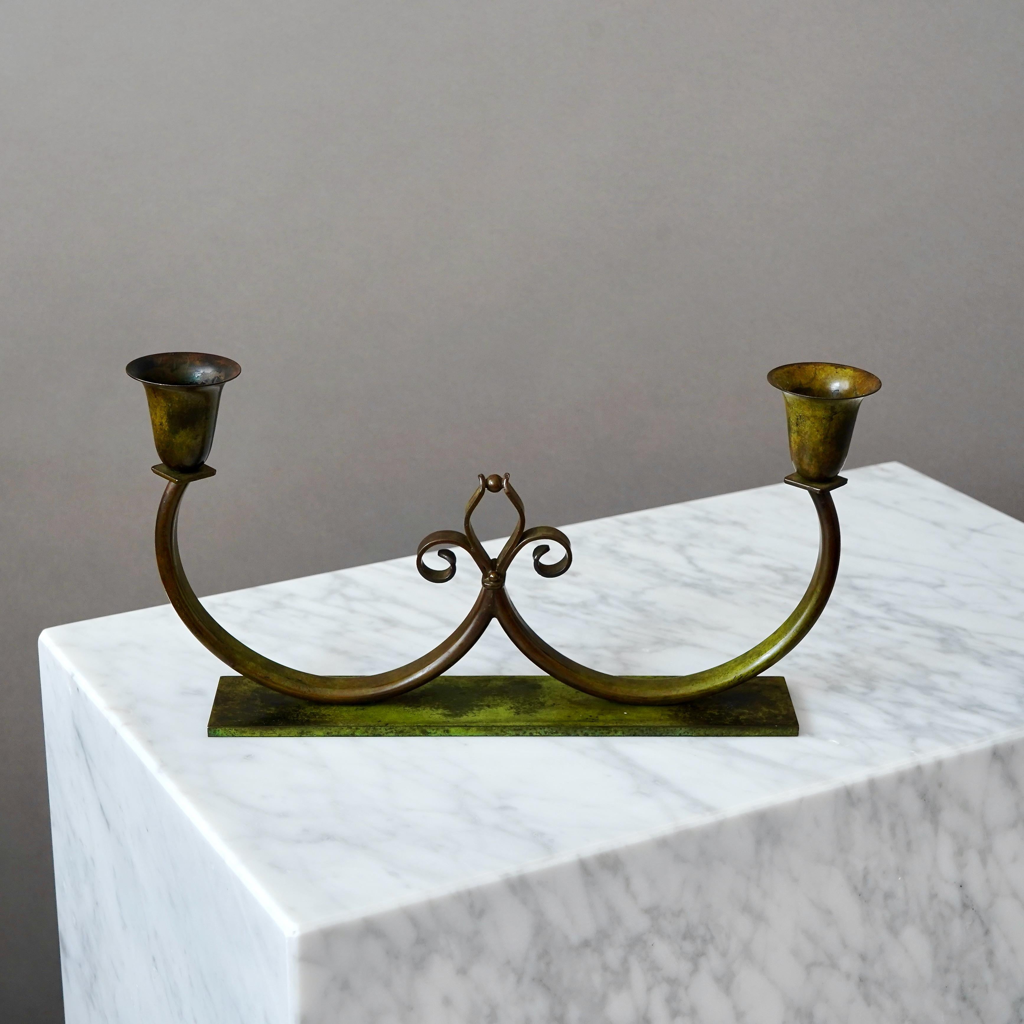 Art Déco Candelabro Art Deco in bronzo di Lyfa, Danimarca, anni '30 in vendita