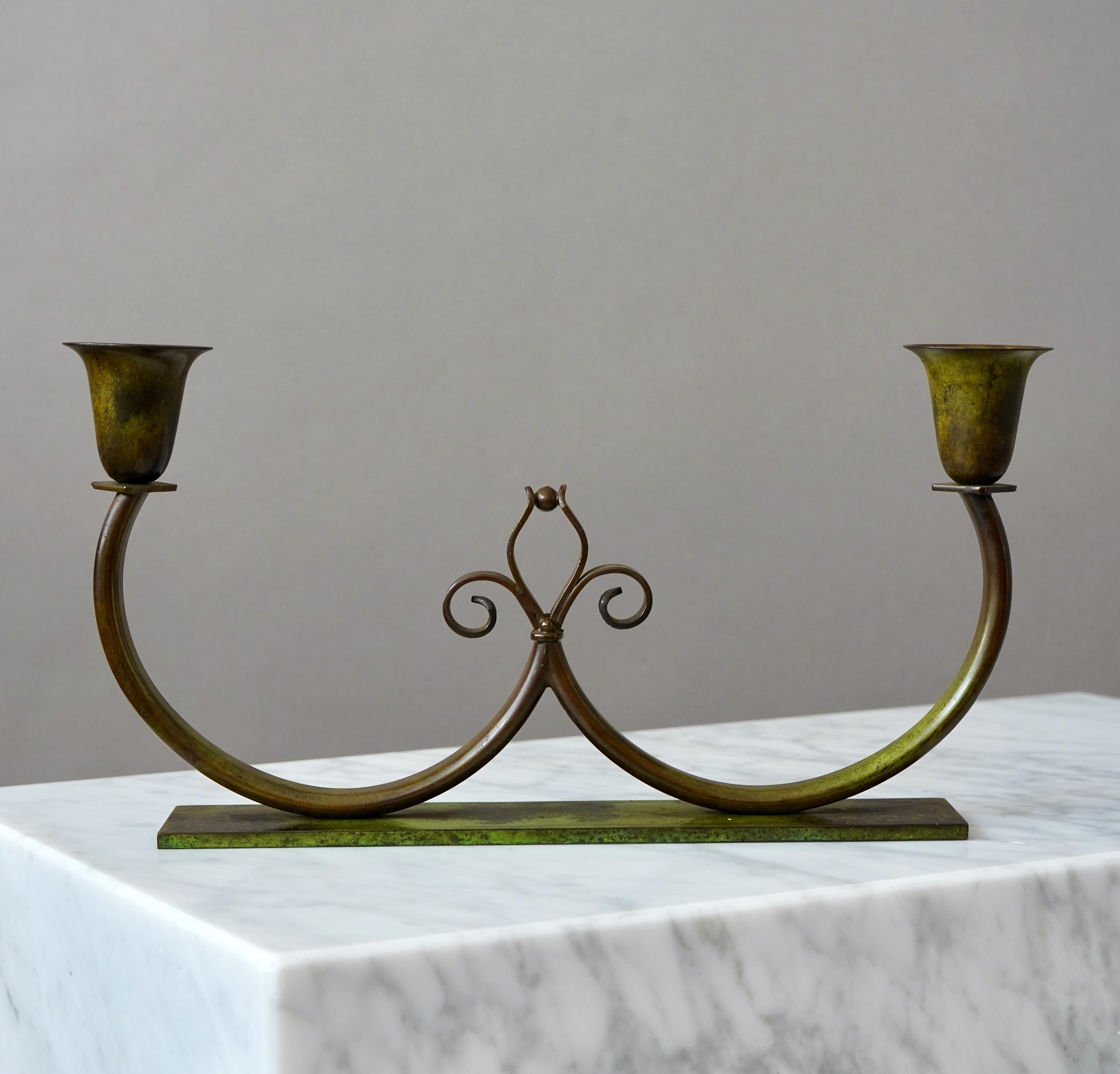 Calco Candelabro Art Deco in bronzo di Lyfa, Danimarca, anni '30 in vendita
