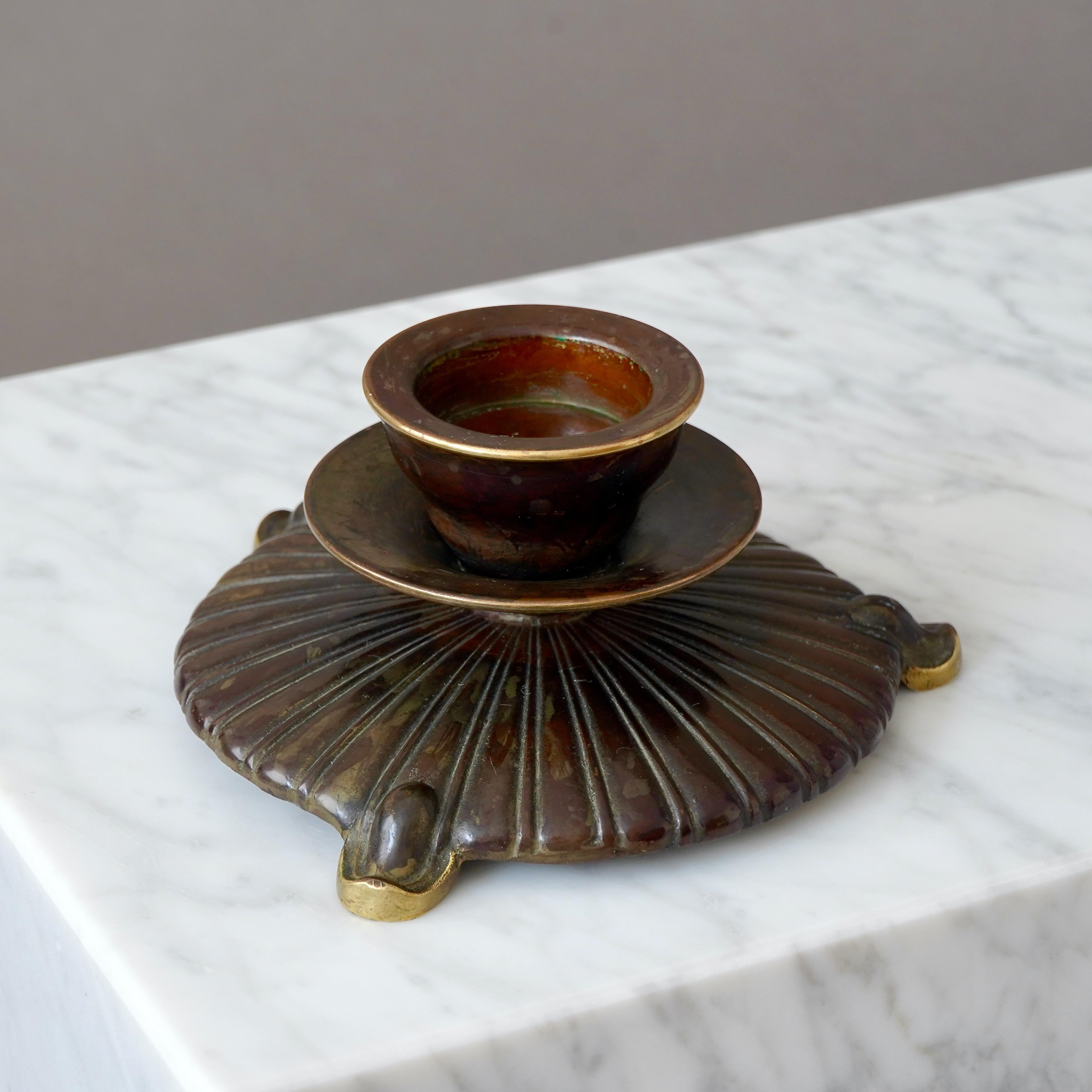 Danish Bronze Art Deco Candlestick by H.F. Ægte Bronce, Denmark, 1930s