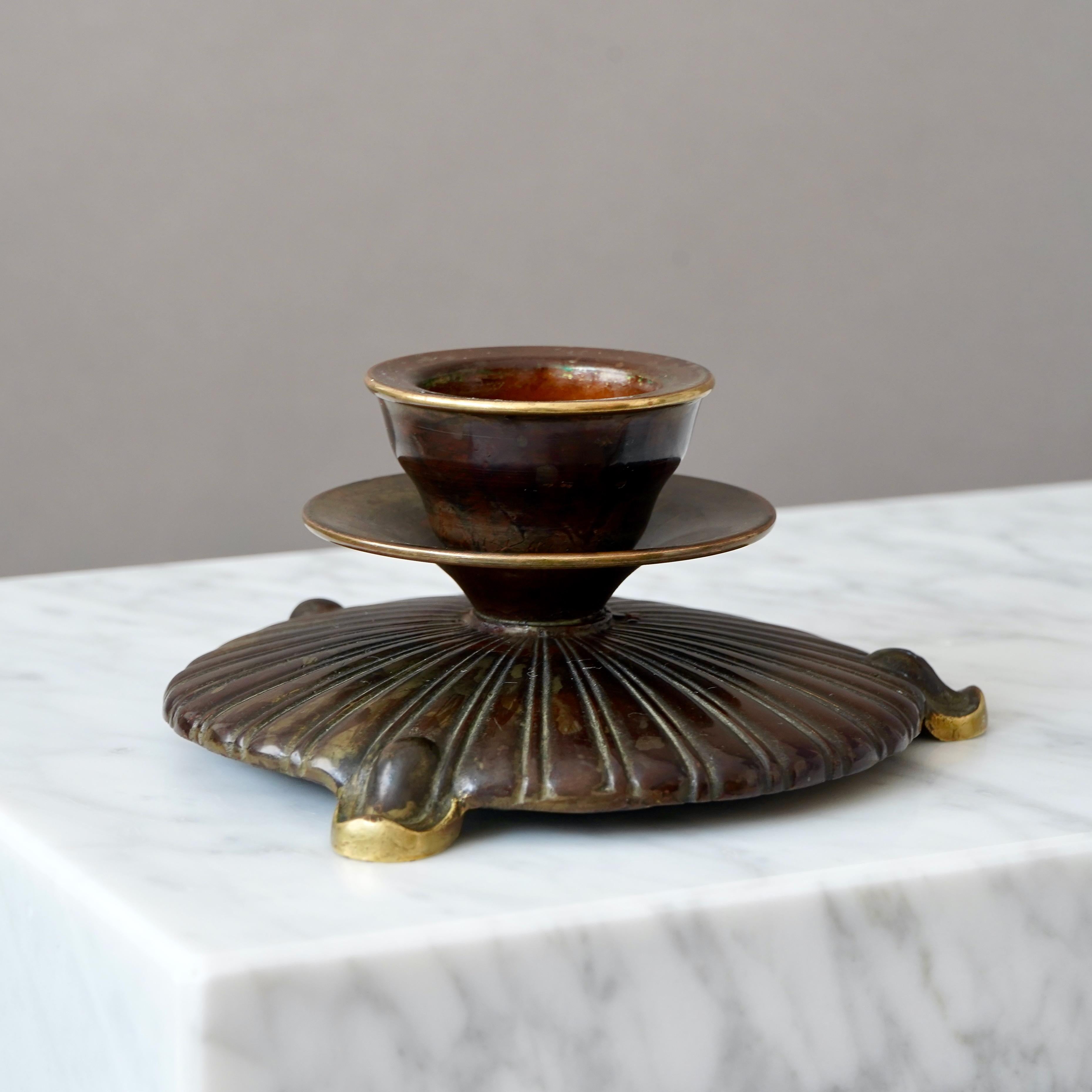 Cast Bronze Art Deco Candlestick by H.F. Ægte Bronce, Denmark, 1930s