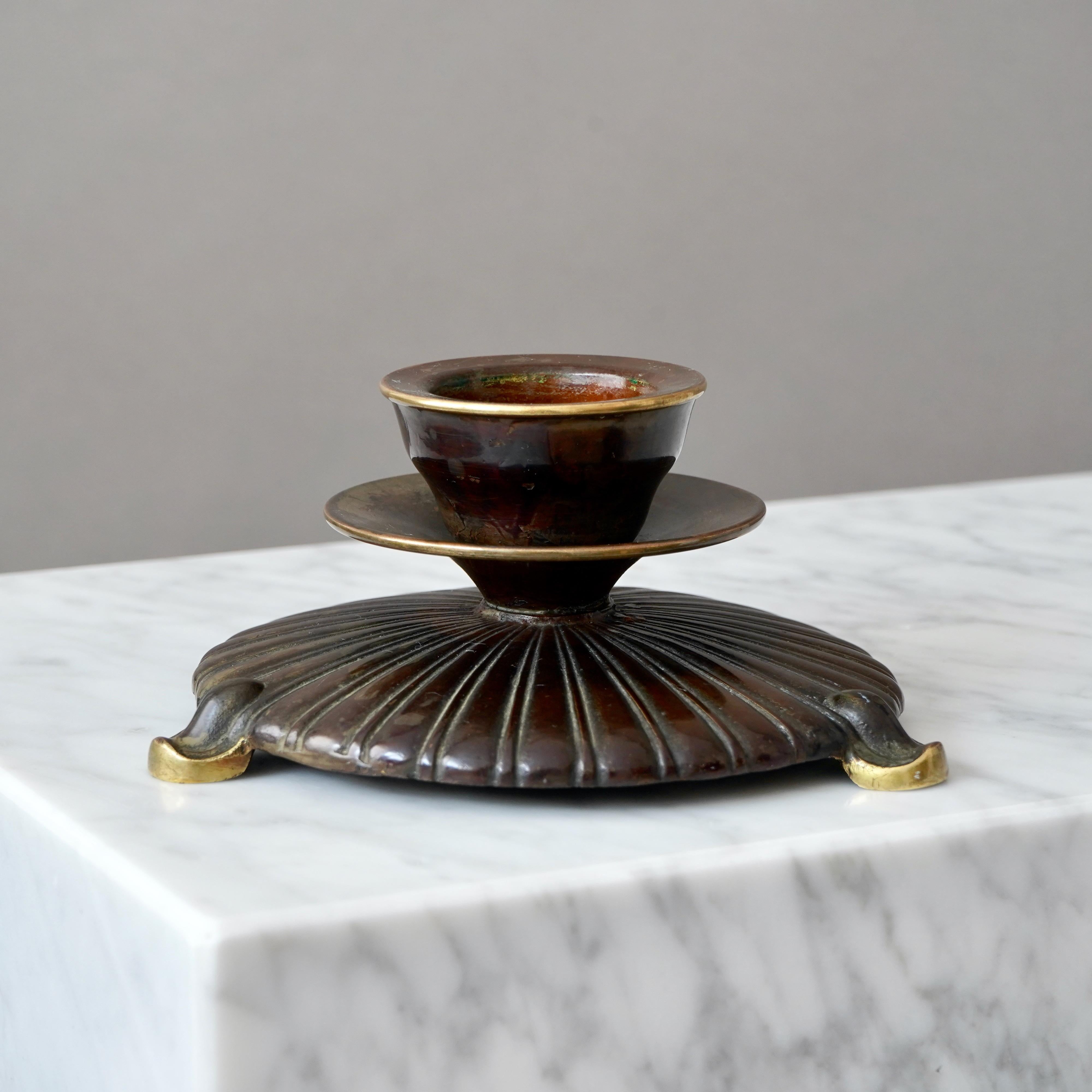 Bronze Art Deco Candlestick by H.F. Ægte Bronce, Denmark, 1930s In Good Condition In Malmö, SE