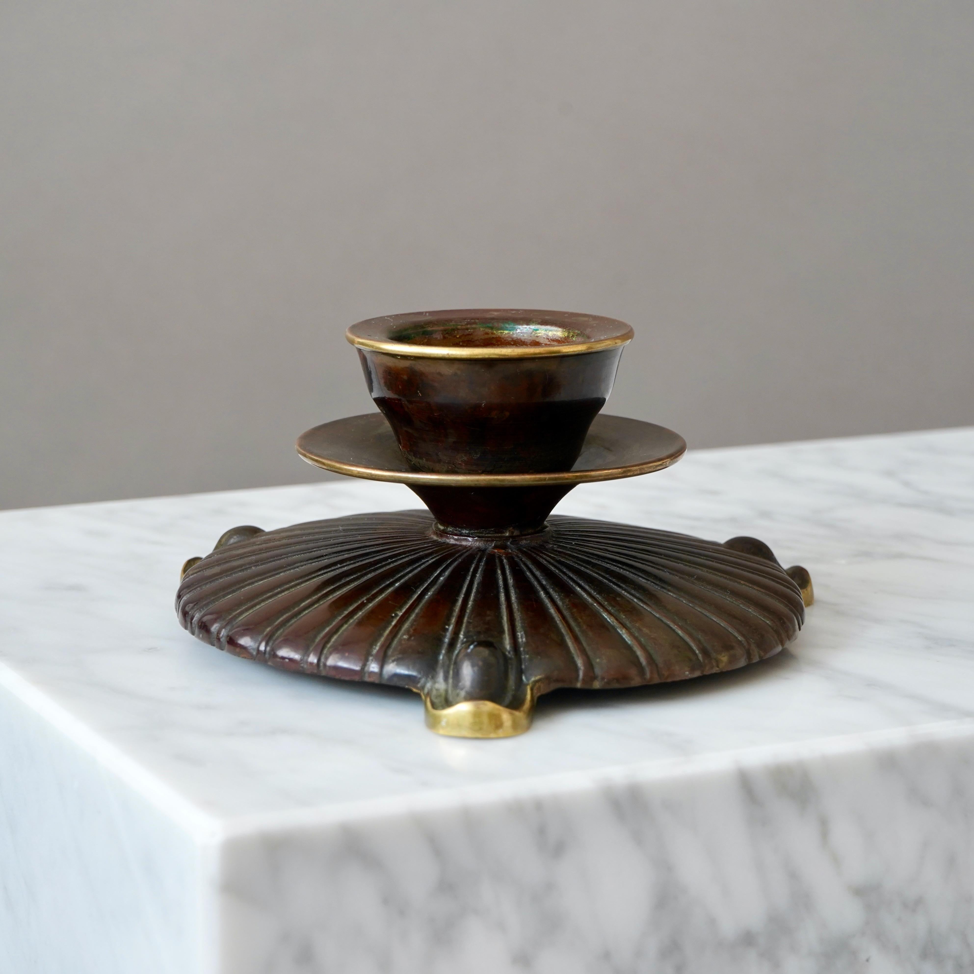 Mid-20th Century Bronze Art Deco Candlestick by H.F. Ægte Bronce, Denmark, 1930s