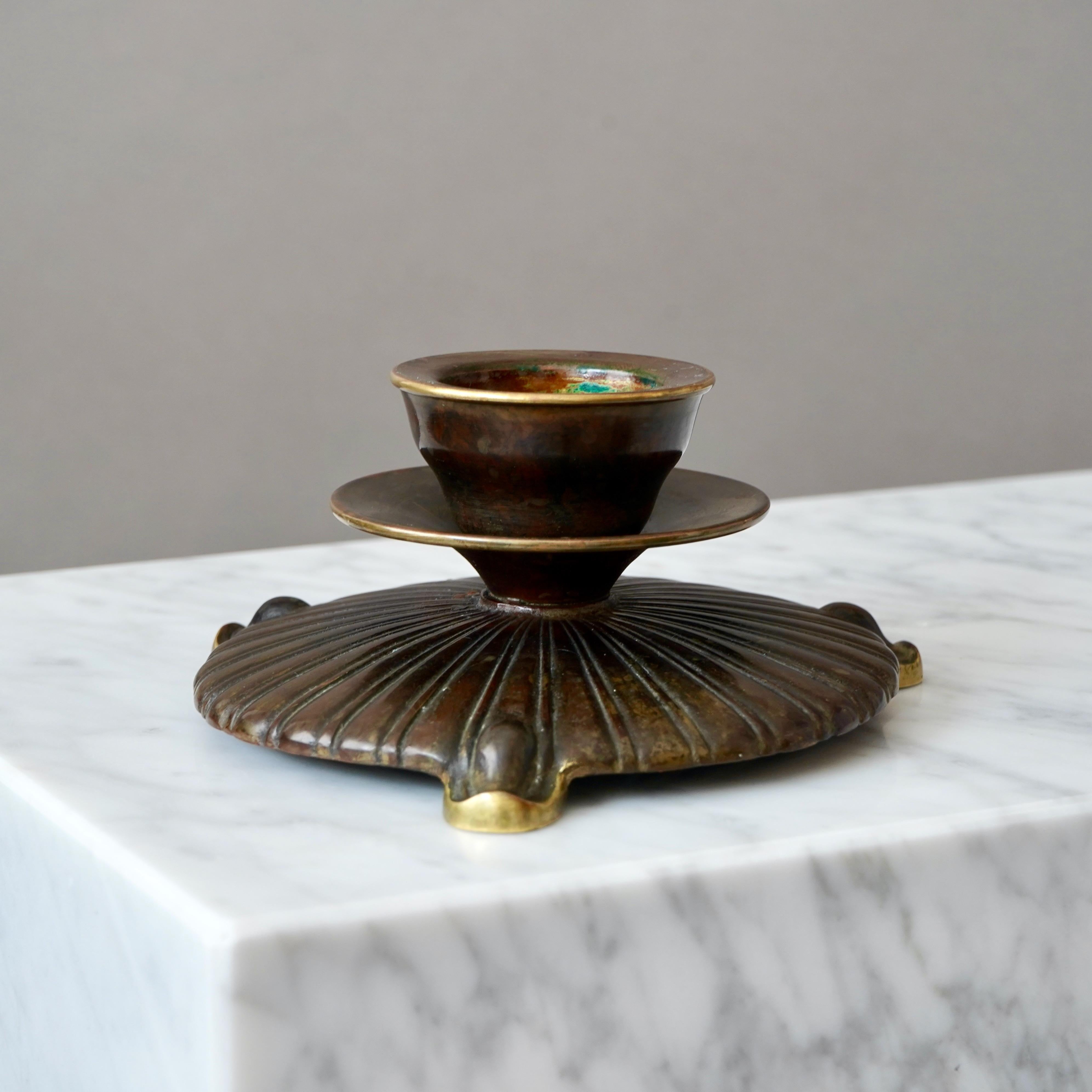Bronze Art Deco Candlestick by H.F. Ægte Bronce, Denmark, 1930s 1