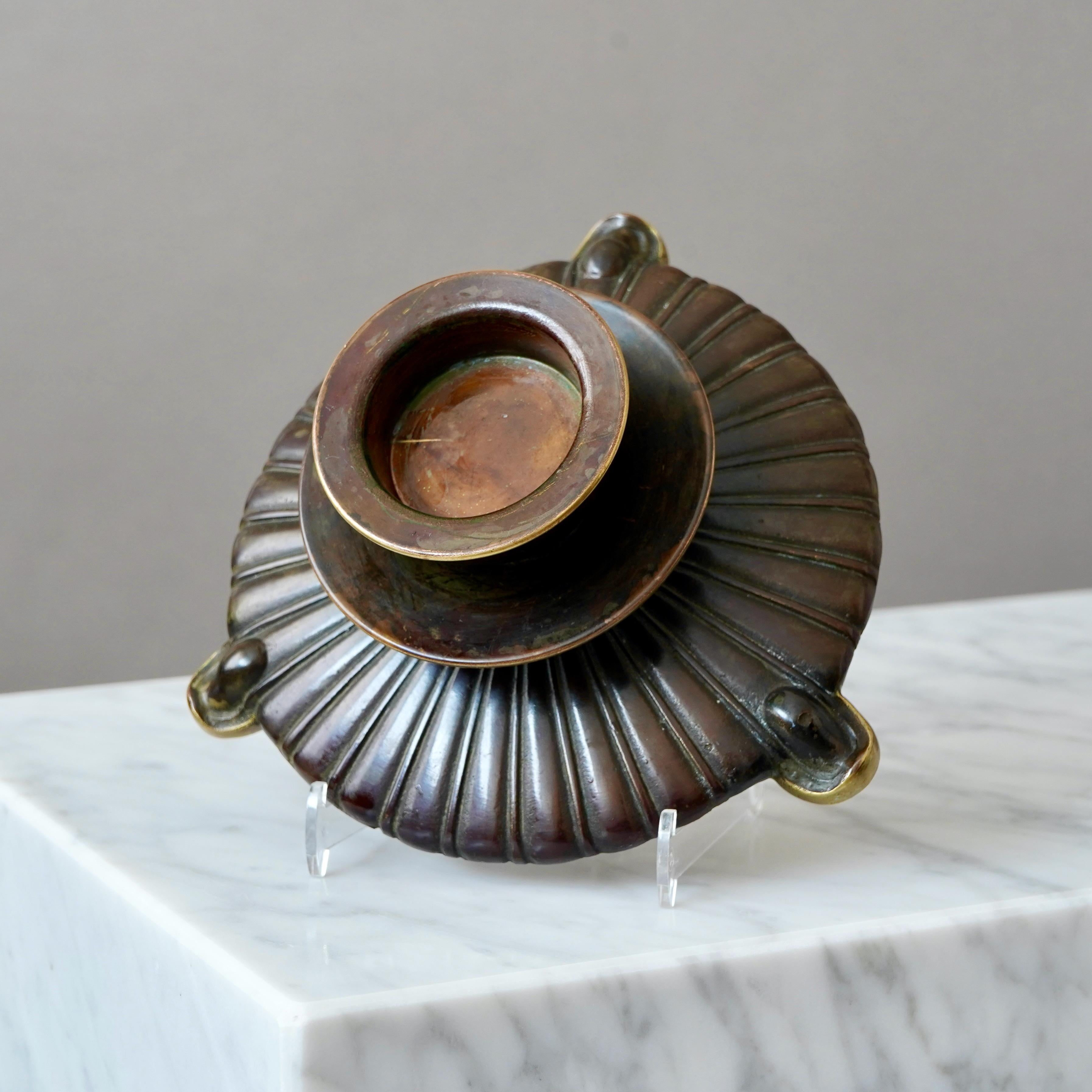 Bronze Art Deco Candlestick by H.F. Ægte Bronce, Denmark, 1930s 3