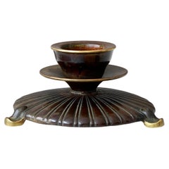 Bronze Art Deco Candlestick by H.F. Ægte Bronce, Denmark, 1930s