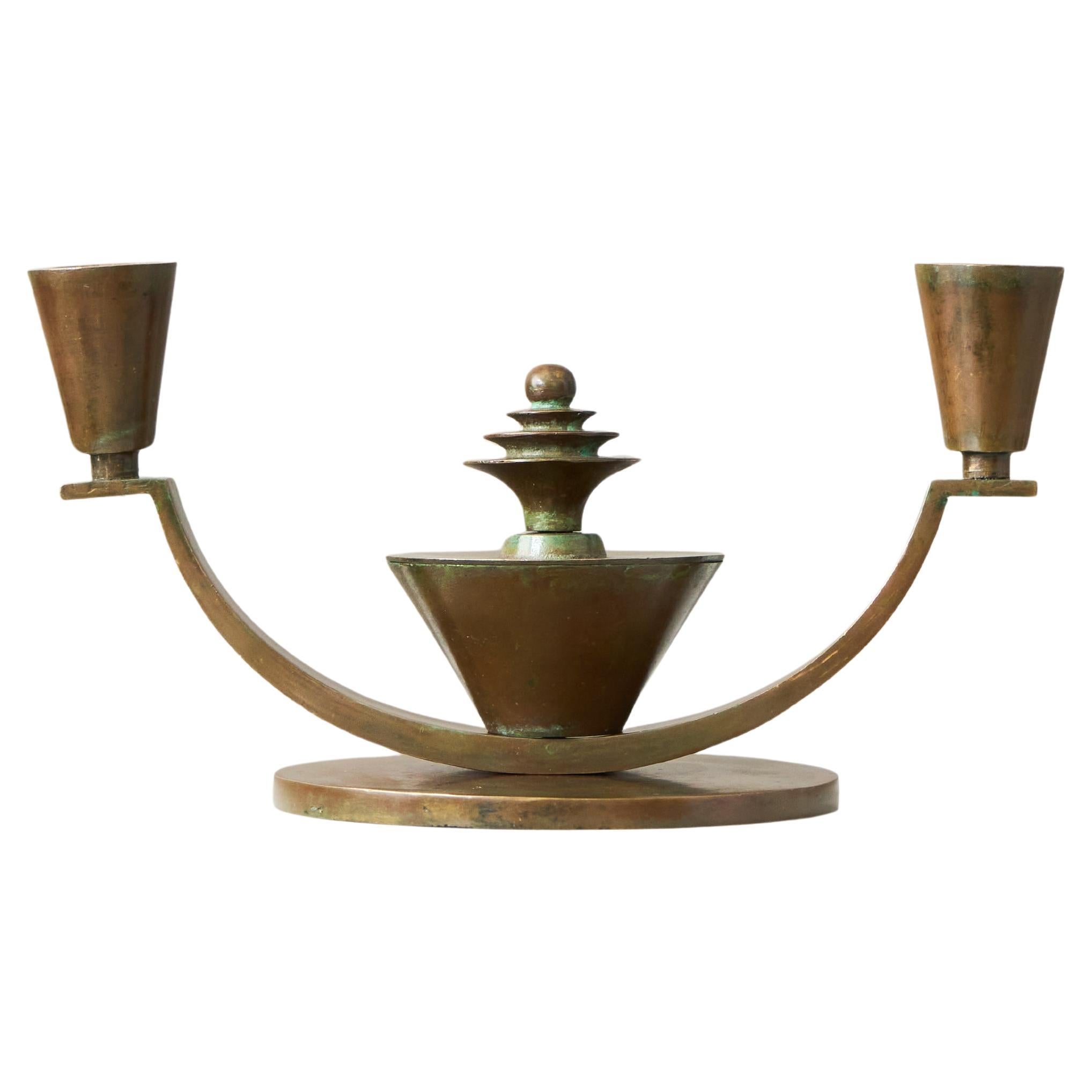Candeliere Art Deco in bronzo di Sune Backstrom, Svezia, anni '30