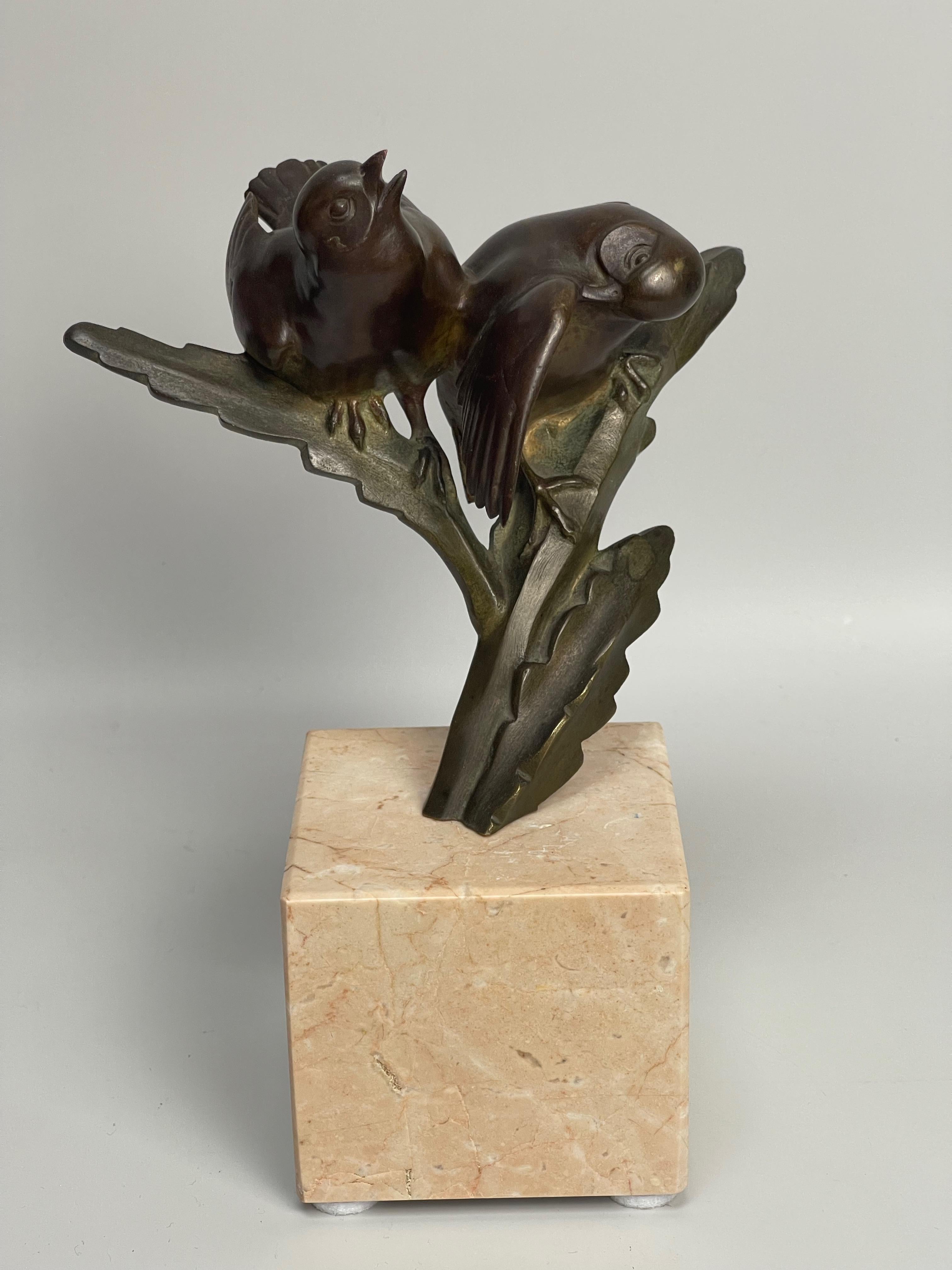 Bronze Art Deco Couple Bird on Branch by Georges H Laurent 6