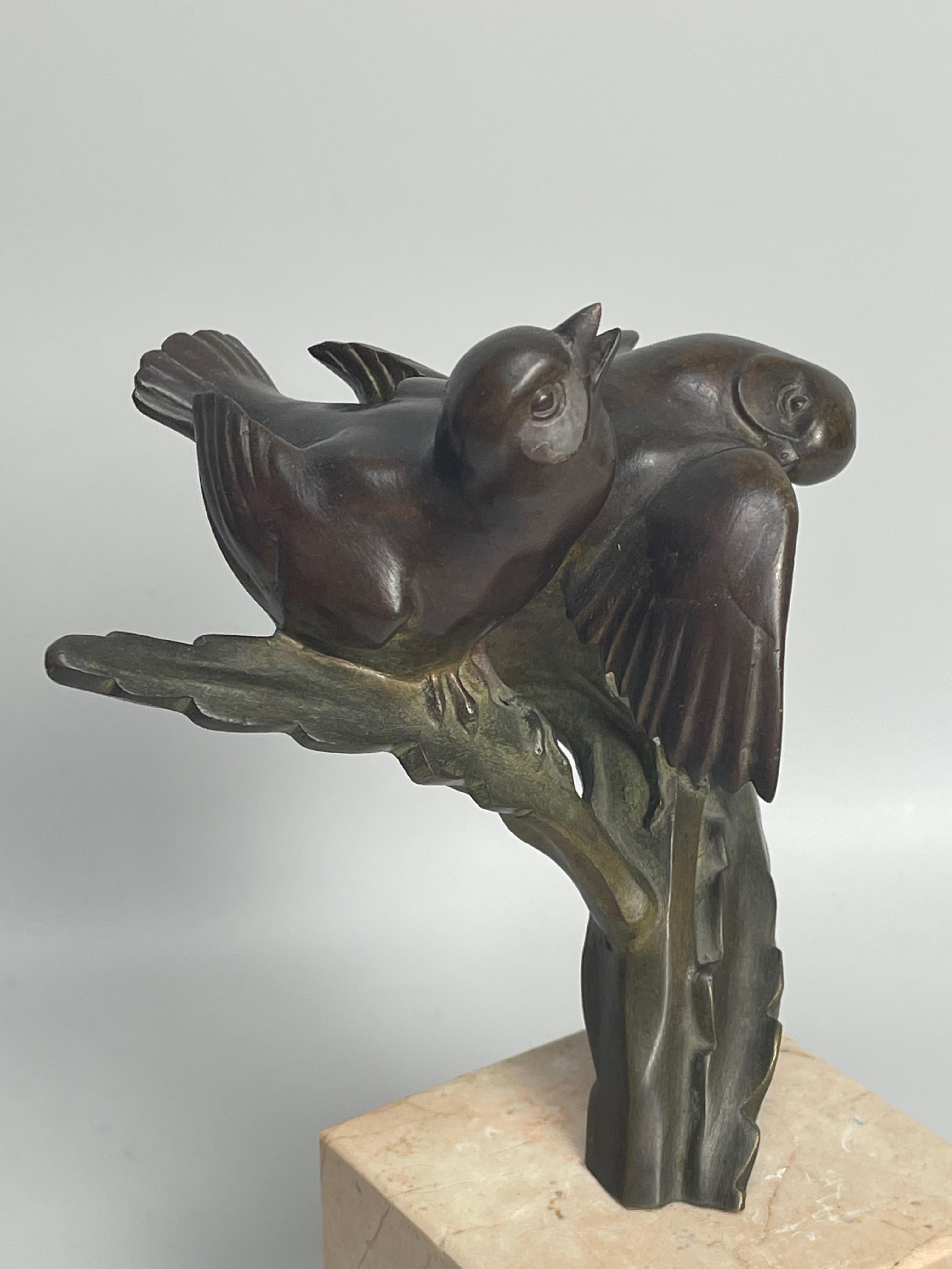 Bronze Art Deco Couple Bird on Branch by Georges H Laurent 7
