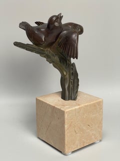 Couple d'oiseaux sur une branche en bronze Art Déco par Georges H Laurent