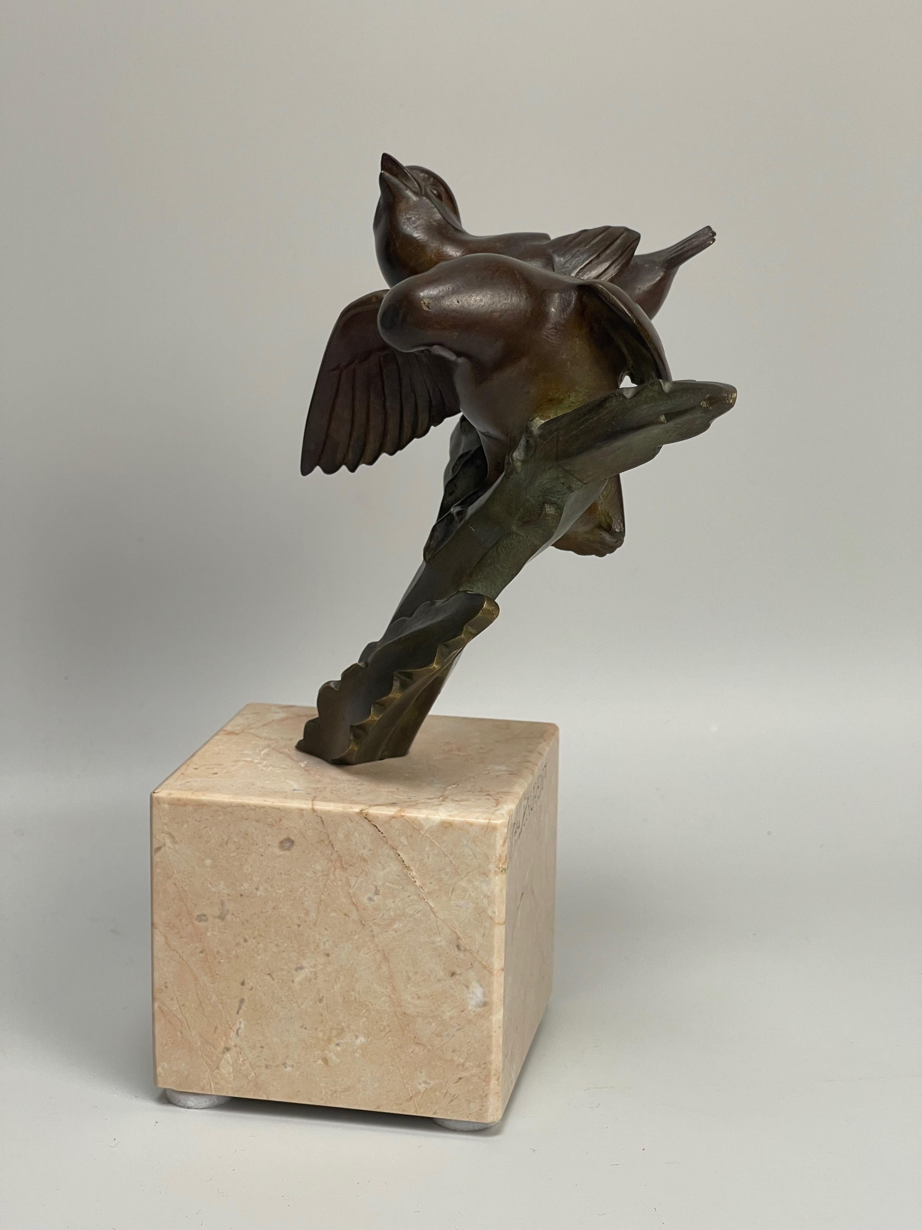 Bronze Art Deco Couple Bird on Branch by Georges H Laurent 3