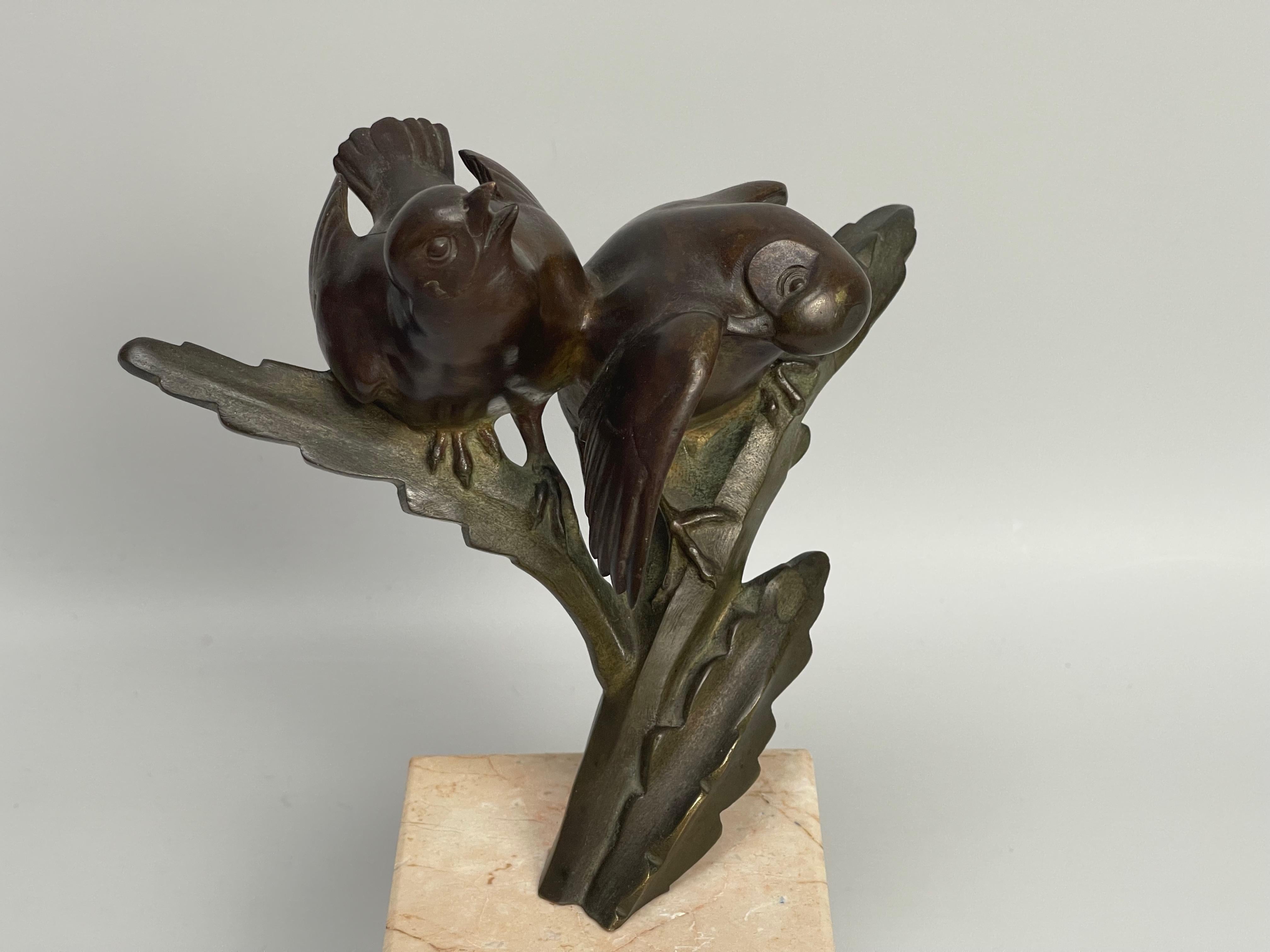 Bronze Art Deco Couple Bird on Branch by Georges H Laurent 4