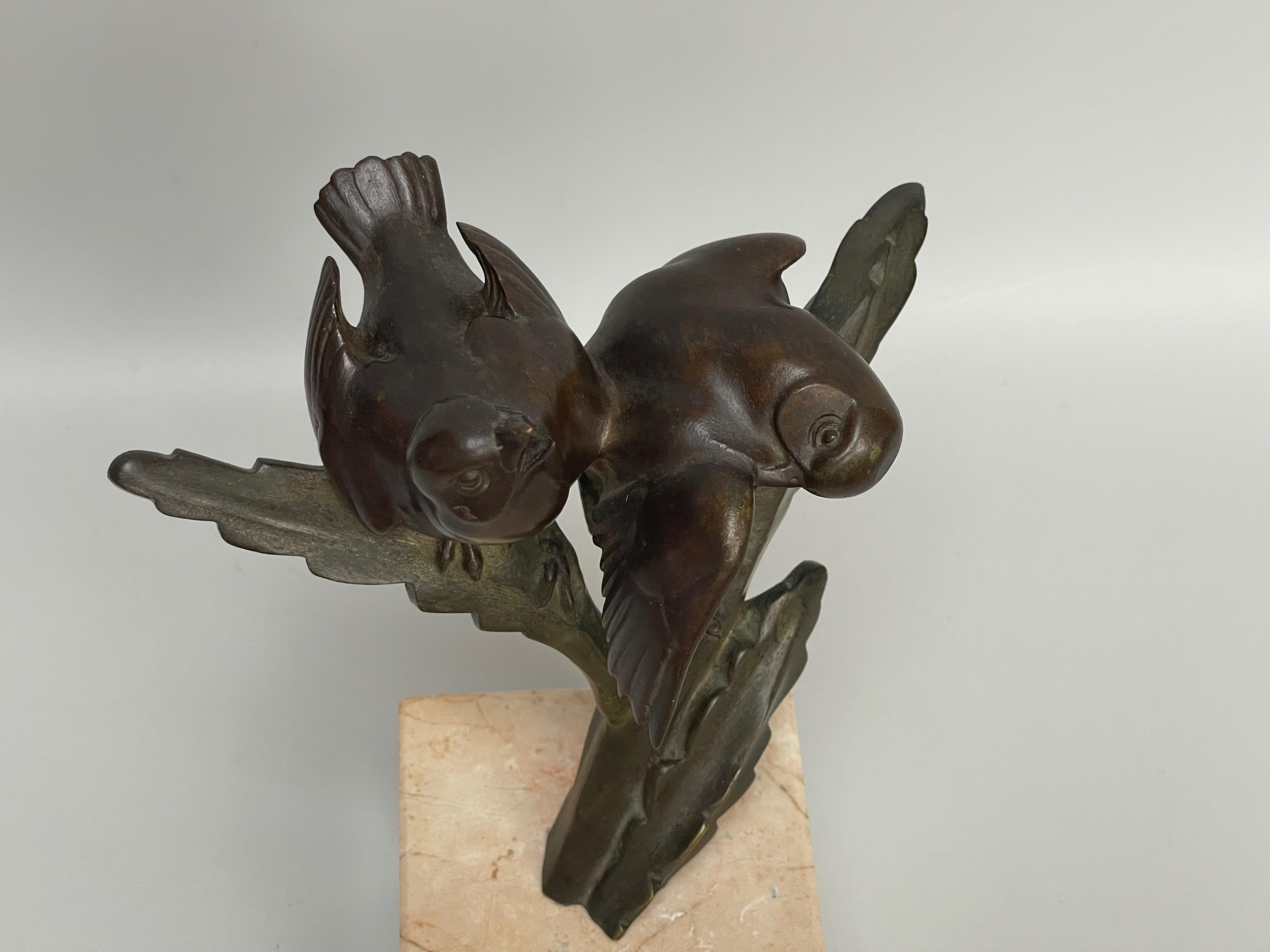 Bronze Art Deco Couple Bird on Branch by Georges H Laurent 5