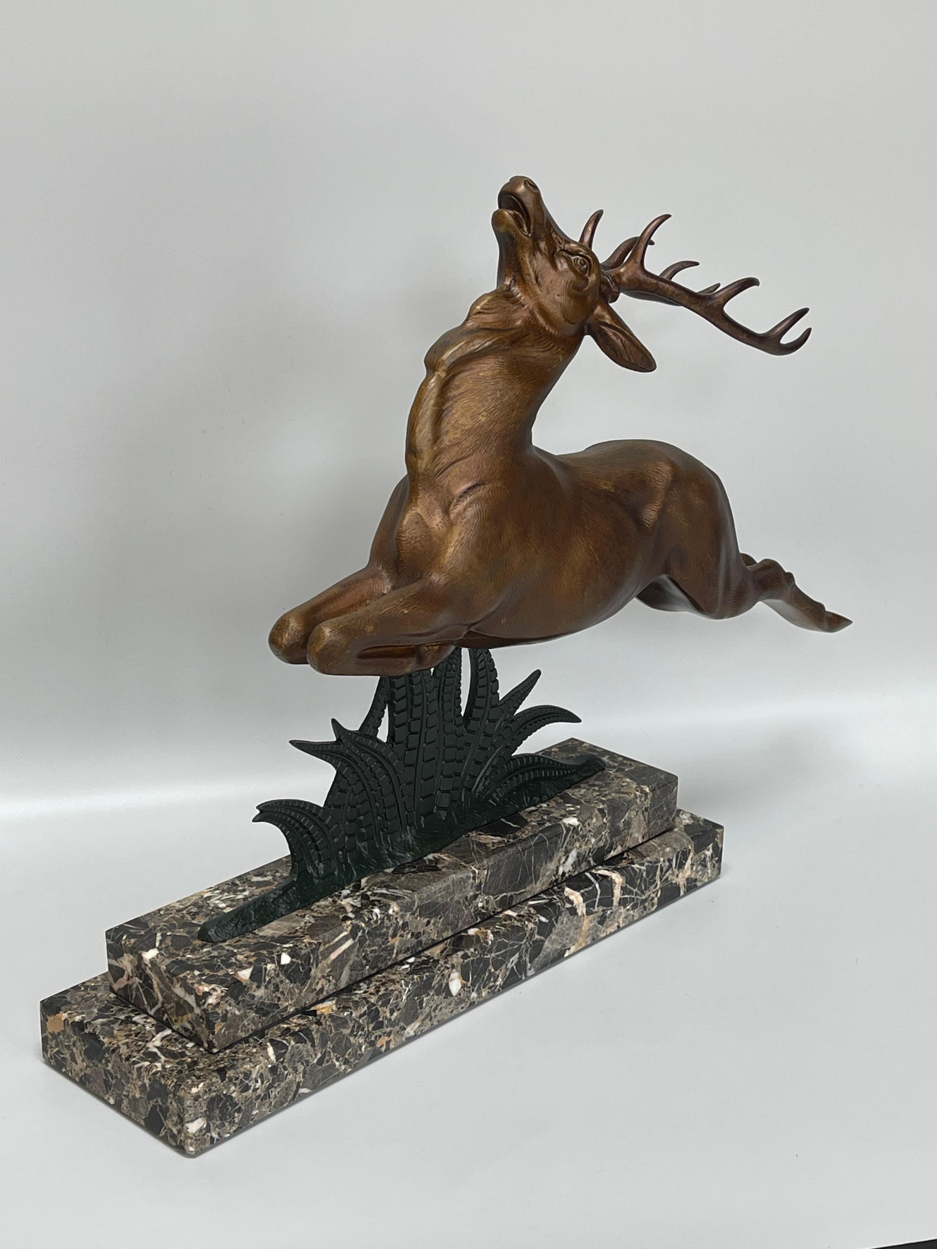 French Bronze Art Deco Deer Signed L Alliot For Sale