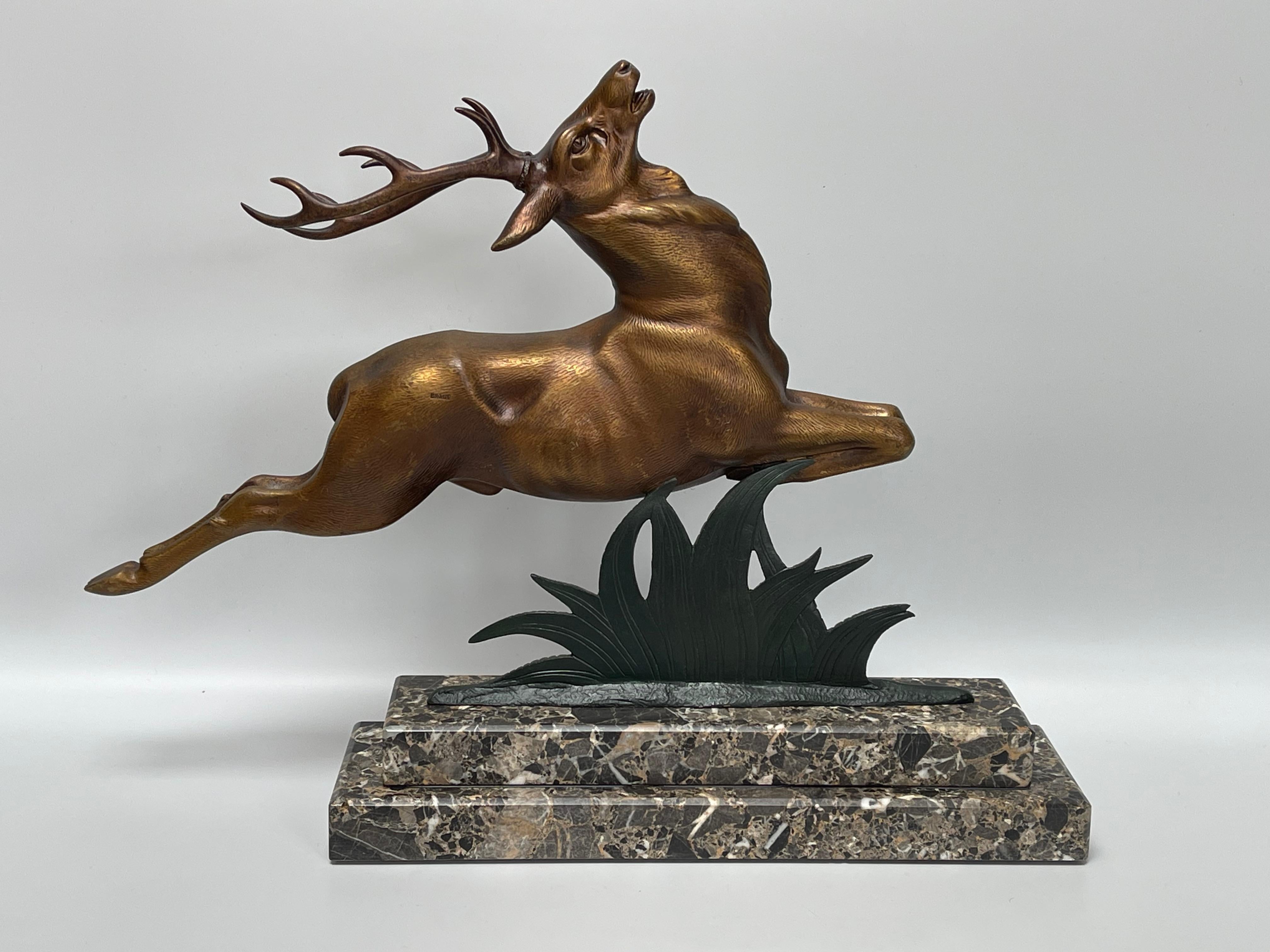 20th Century Bronze Art Deco Deer Signed L Alliot For Sale