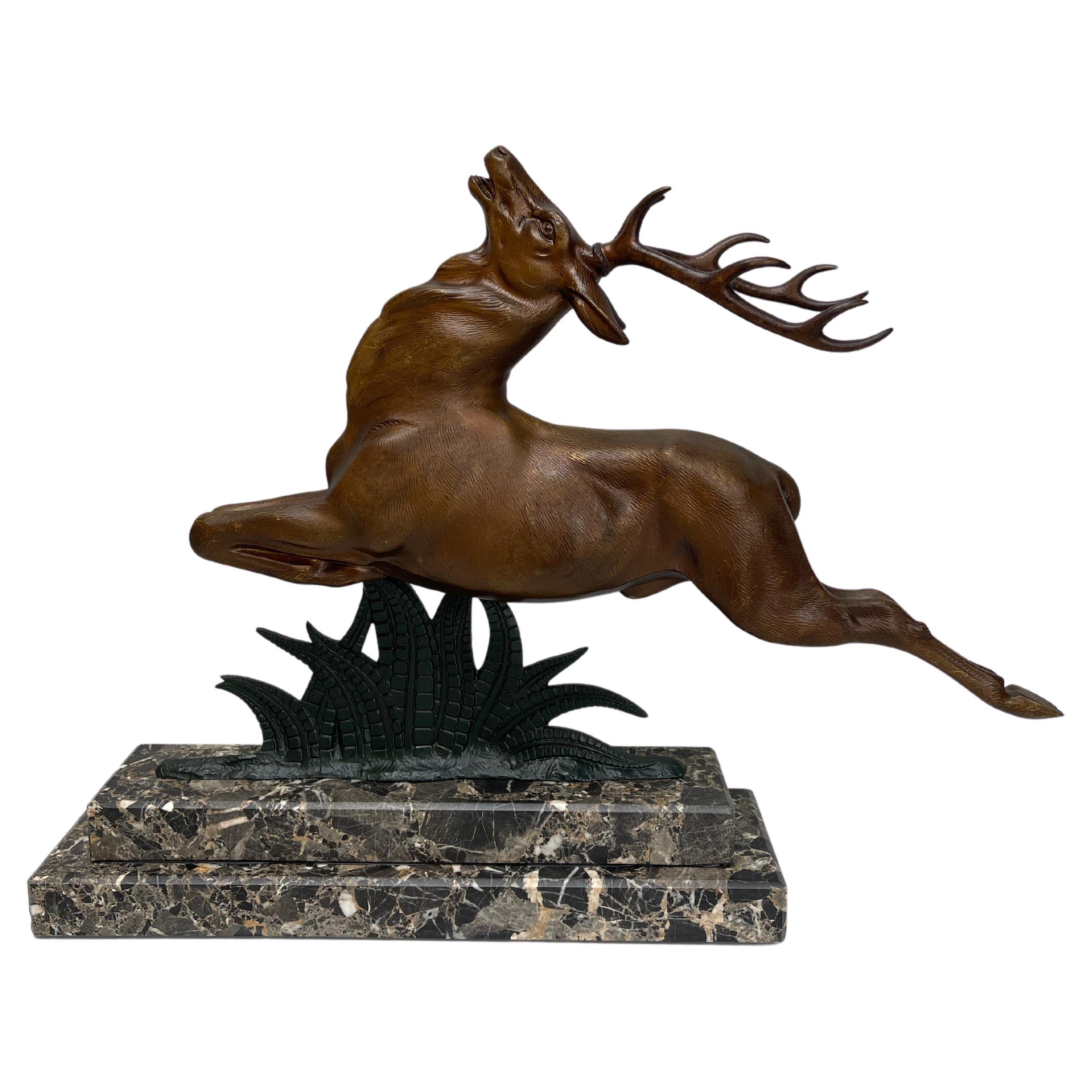 Bronze Art Deco Deer Signed L Alliot