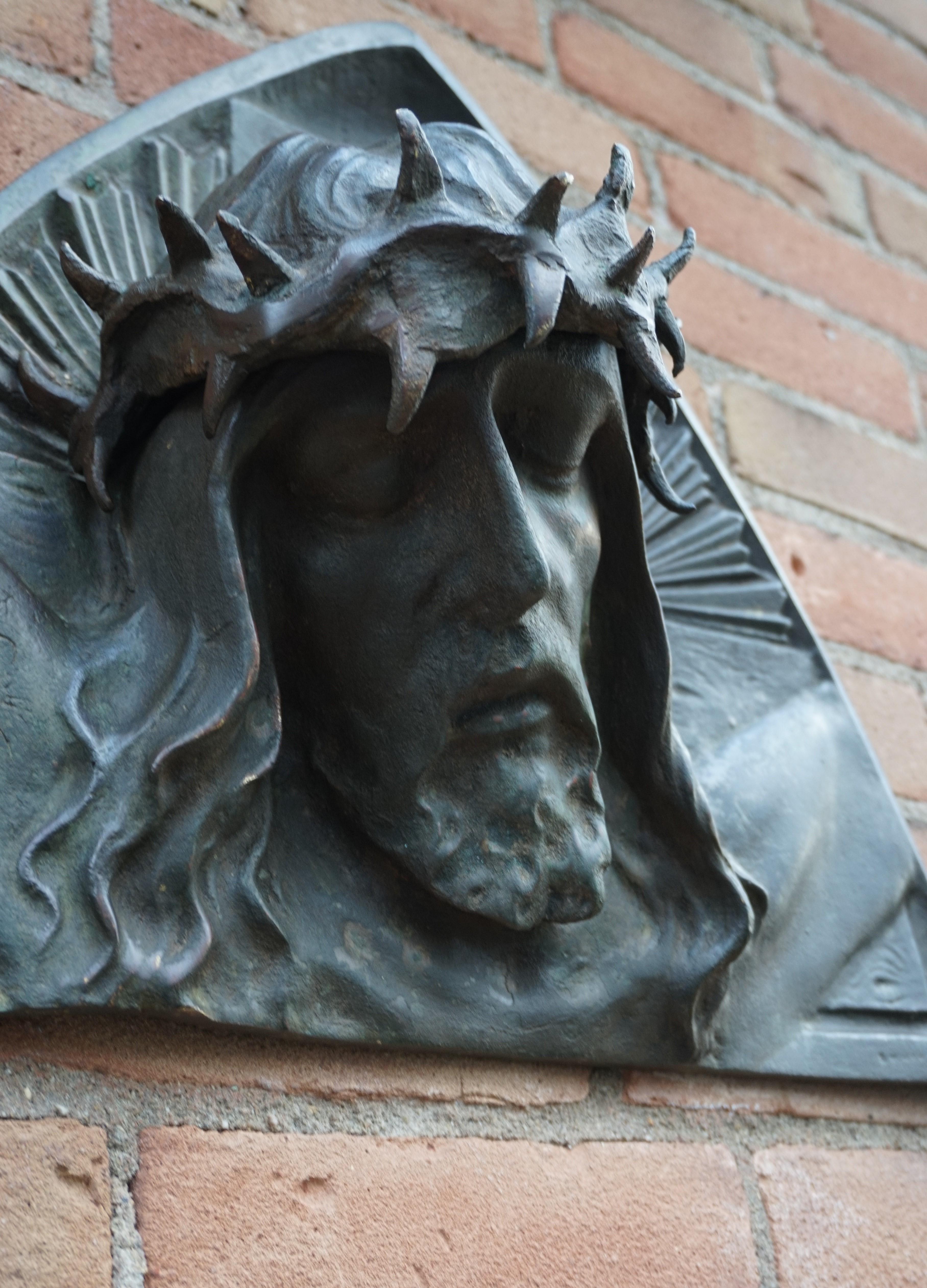 Bronze Art Deco Era Wall Sculpture of Christ with Crown of Thorns, Sylvain Norga 7