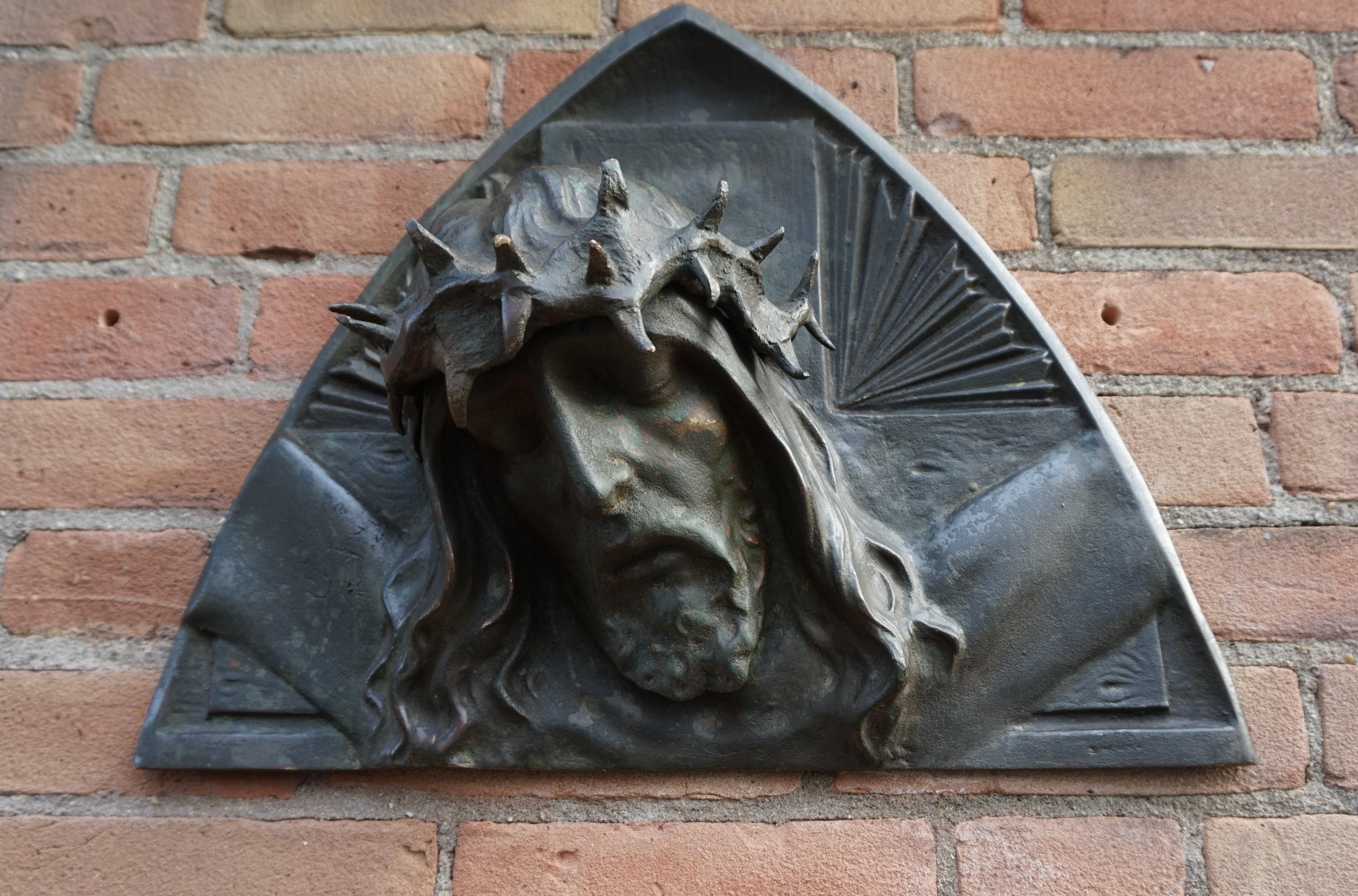 Bronze Art Deco Era Wall Sculpture of Christ with Crown of Thorns, Sylvain Norga 9