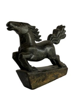 Black Jadeite Art Deco Galloping Horse Paperweight Sculpture